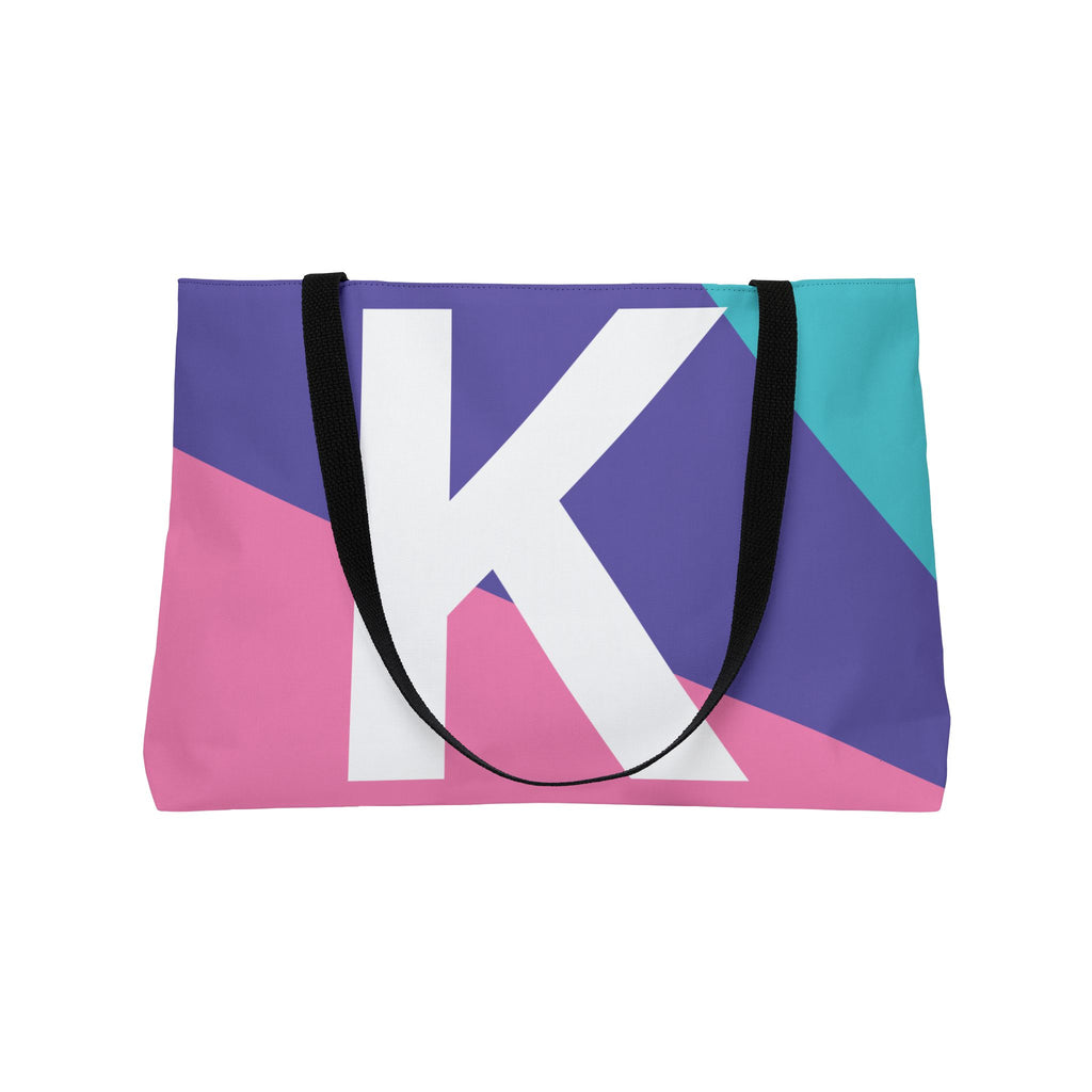 Personalized 'K' Colorblock Tote Bag — Monogram Weekender Tote