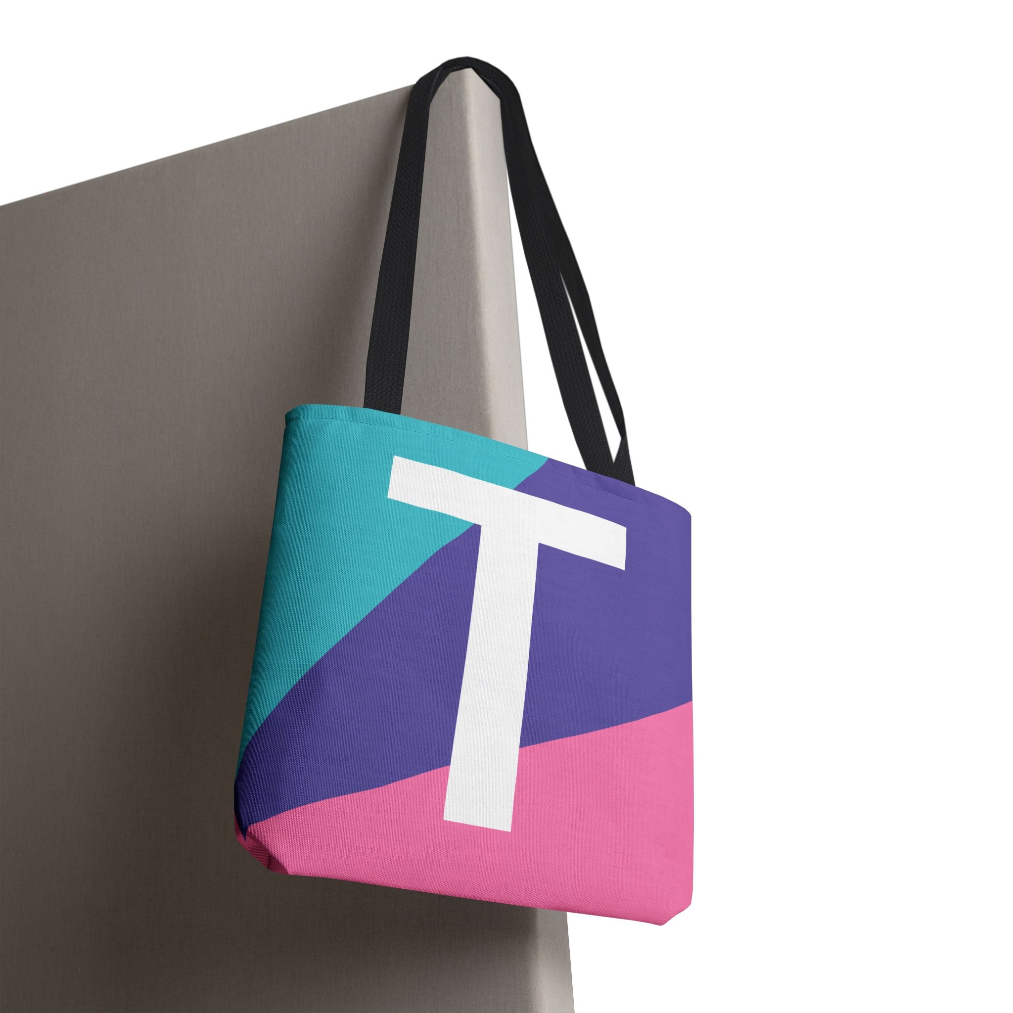 Monogram 'T' Colorblock Tote Bag — Personalized Initial T Shoulder Tote