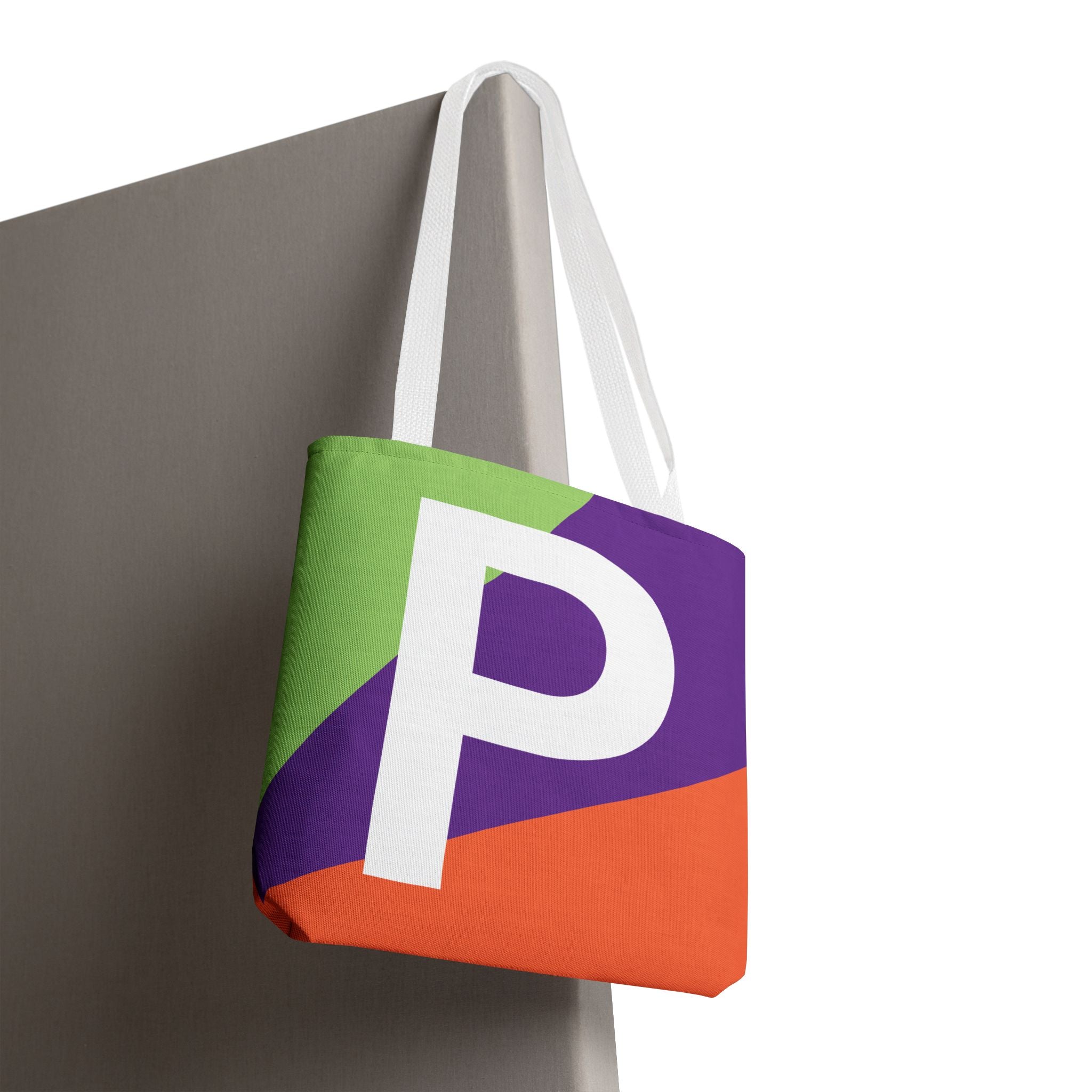 Monogram 'P' Colorblock Tote Bag — Personalized Initial P Shoulder Tote