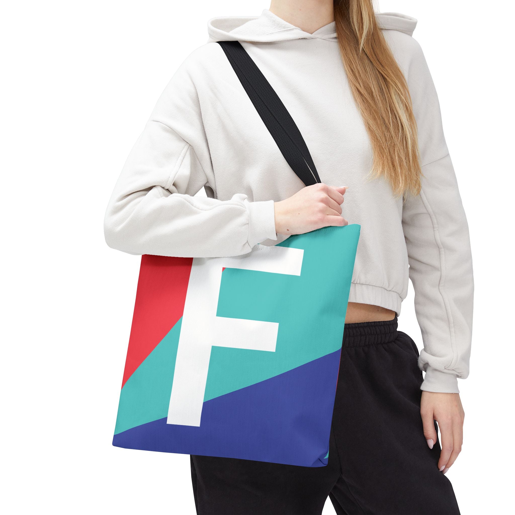 Monogram 'F' Colorblock Tote Bag — Personalized Initial F Shoulder Tote