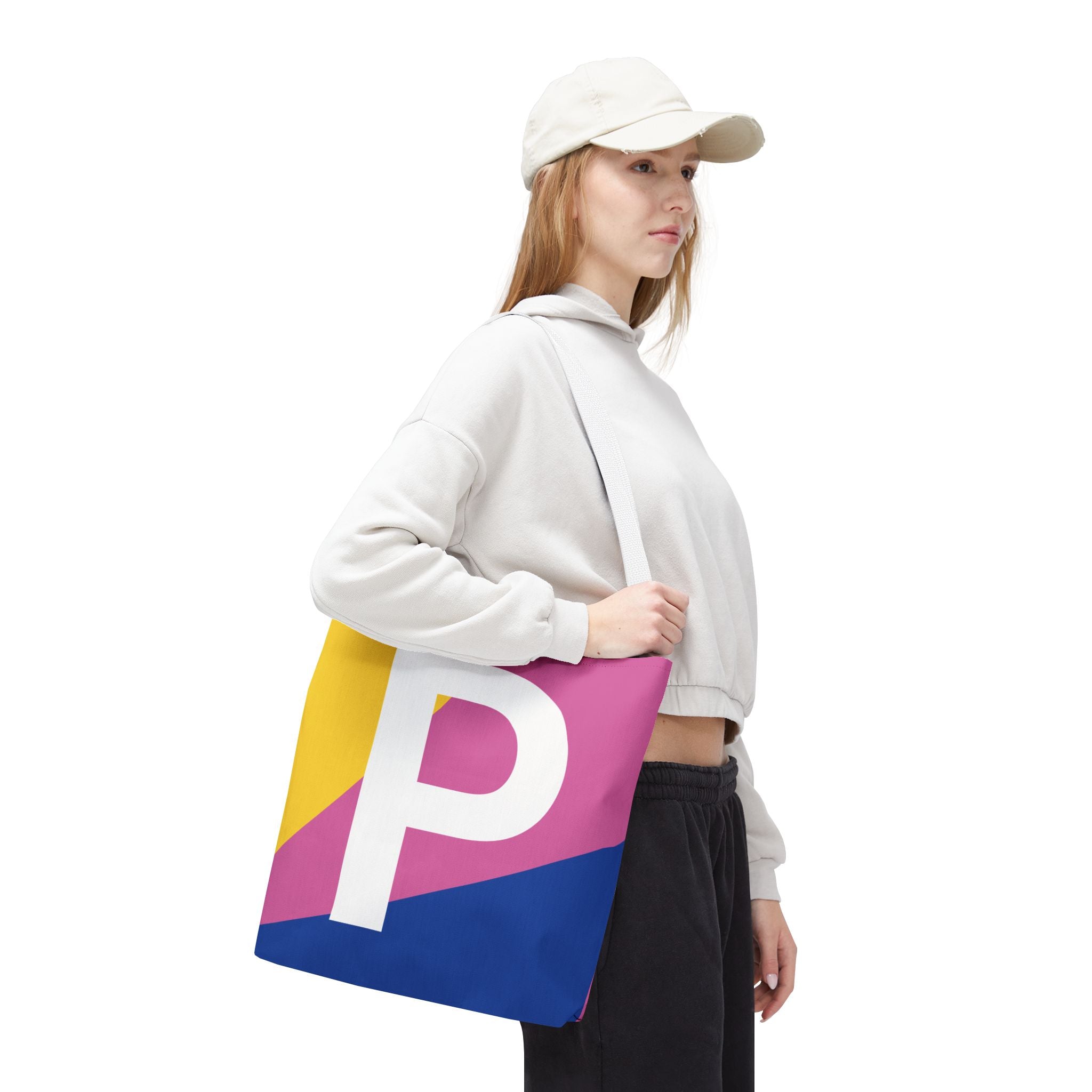 Monogram 'P' Colorblock Tote Bag — Personalized Initial P Shoulder Tote