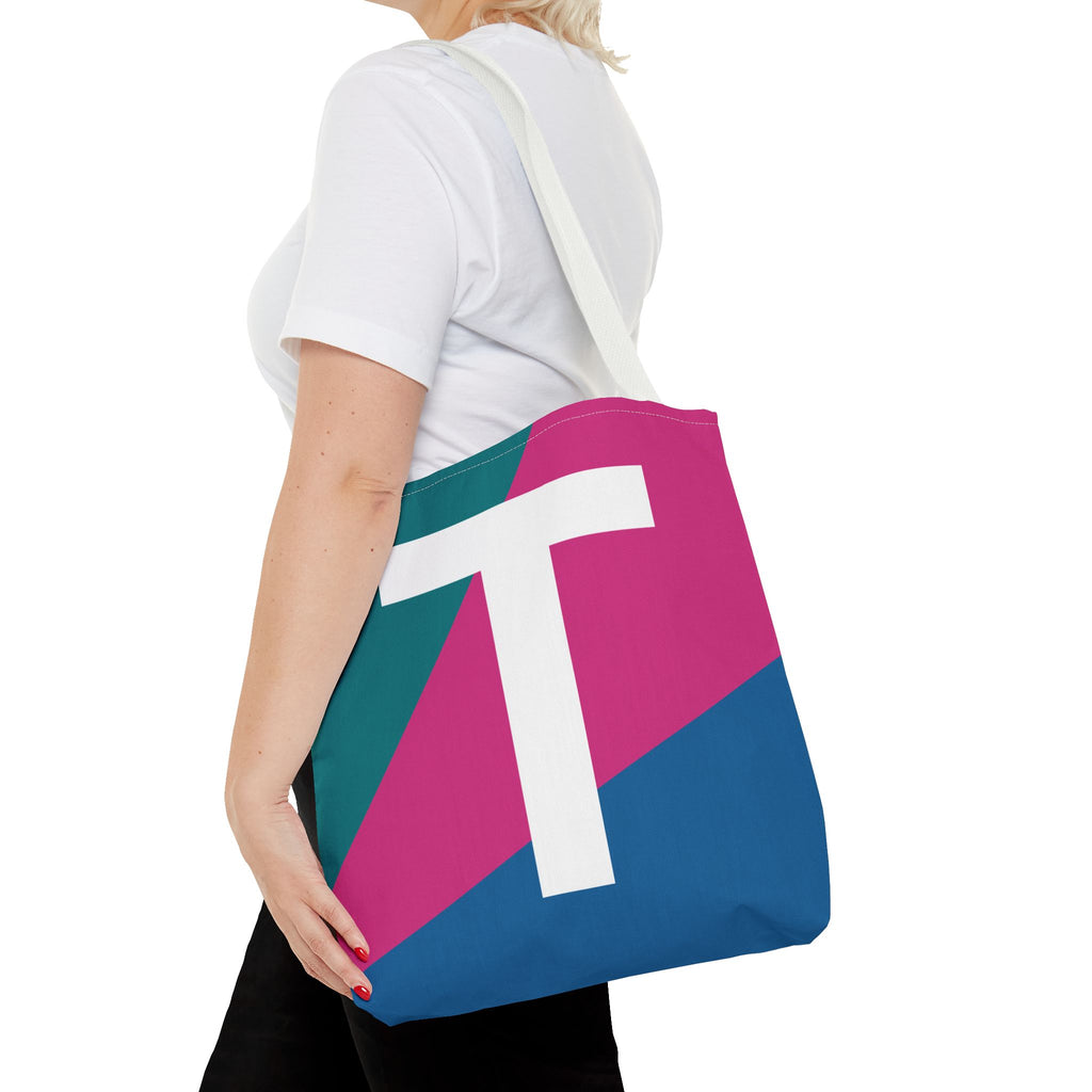 Monogram 'T' Colorblock Tote Bag — Personalized Initial T Shoulder Tote