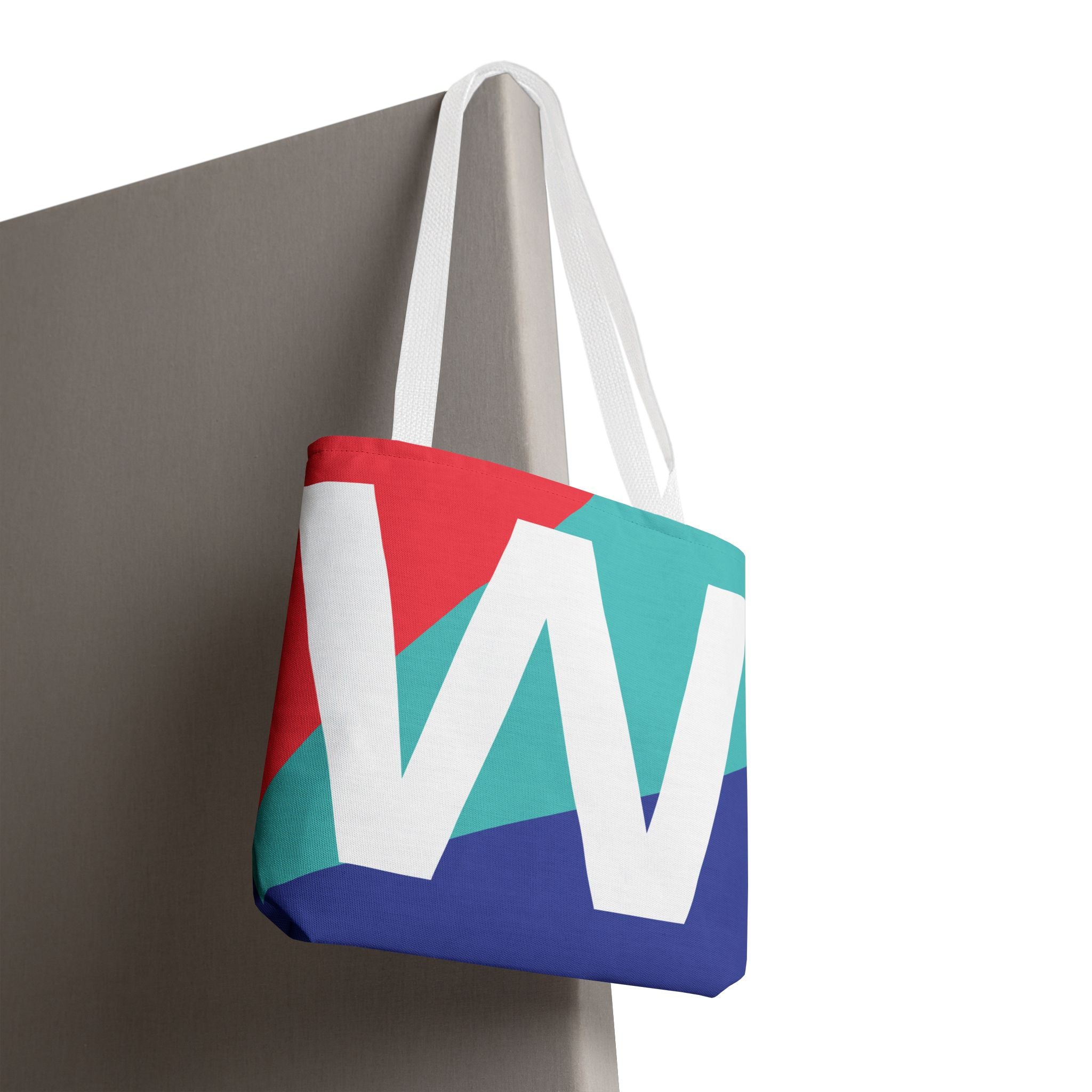 Monogram 'W' Colorblock Tote Bag — Personalized Initial W Shoulder Tote