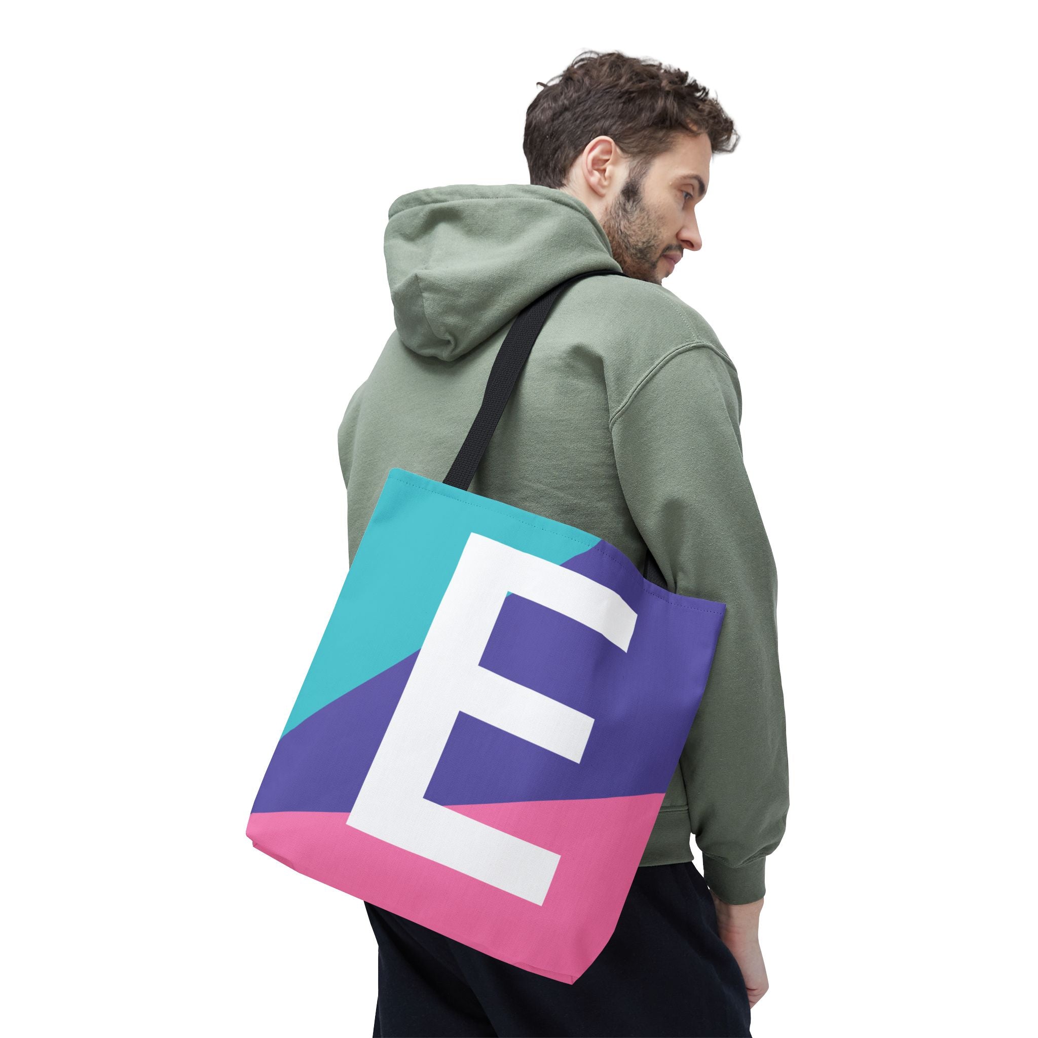 Monogram 'E' Colorblock Tote Bag — Personalized Initial E Shoulder Tote