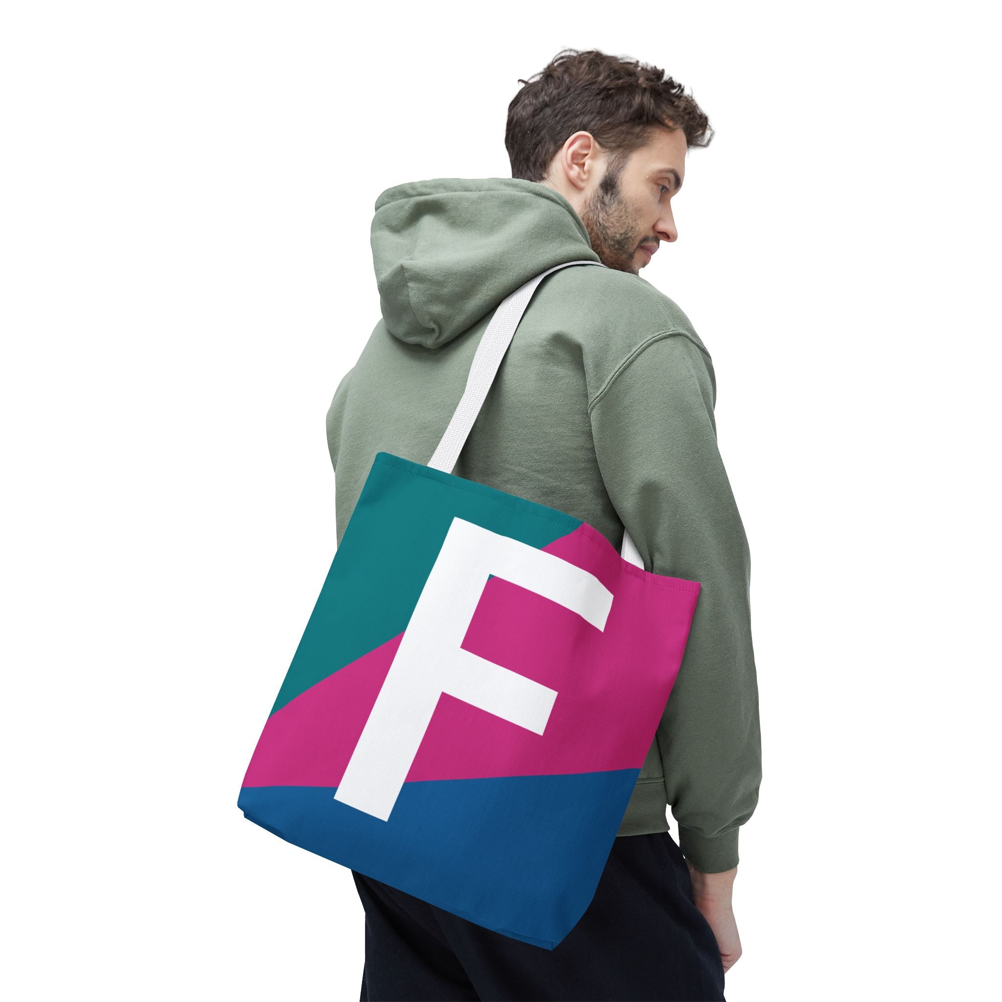 Monogram 'F' Colorblock Tote Bag — Personalized Initial F Shoulder Tote