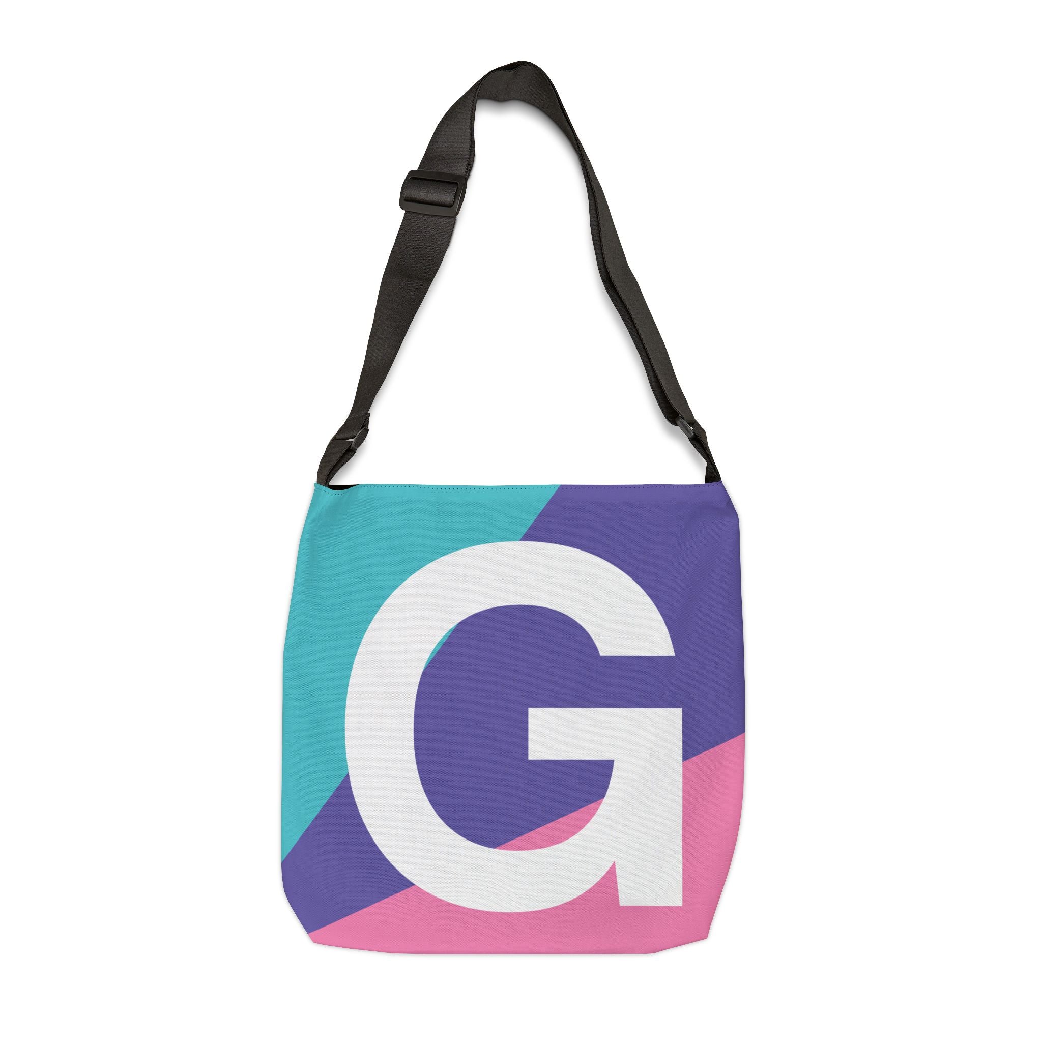 Initial Letter 'G' Colorblock Adjustable Tote Bag — Monogram Alphabet Shoulder Bag