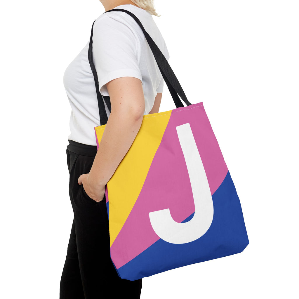 Monogram 'J' Colorblock Tote Bag — Personalized Initial J Shoulder Tote