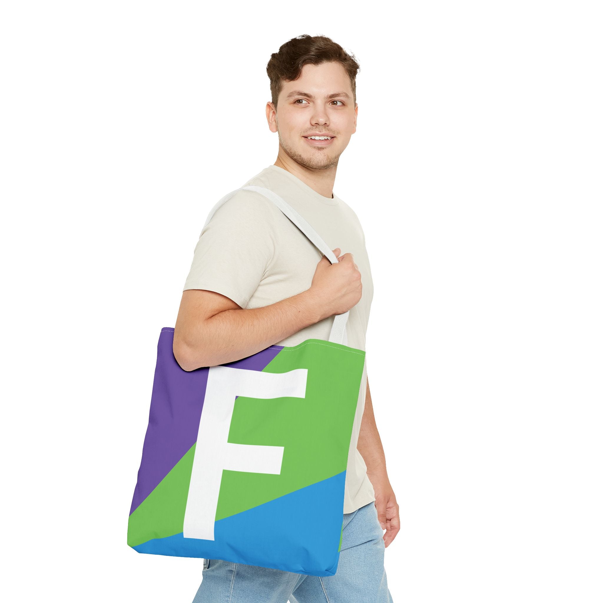Monogram 'F' Colorblock Tote Bag — Personalized Initial F Shoulder Tote