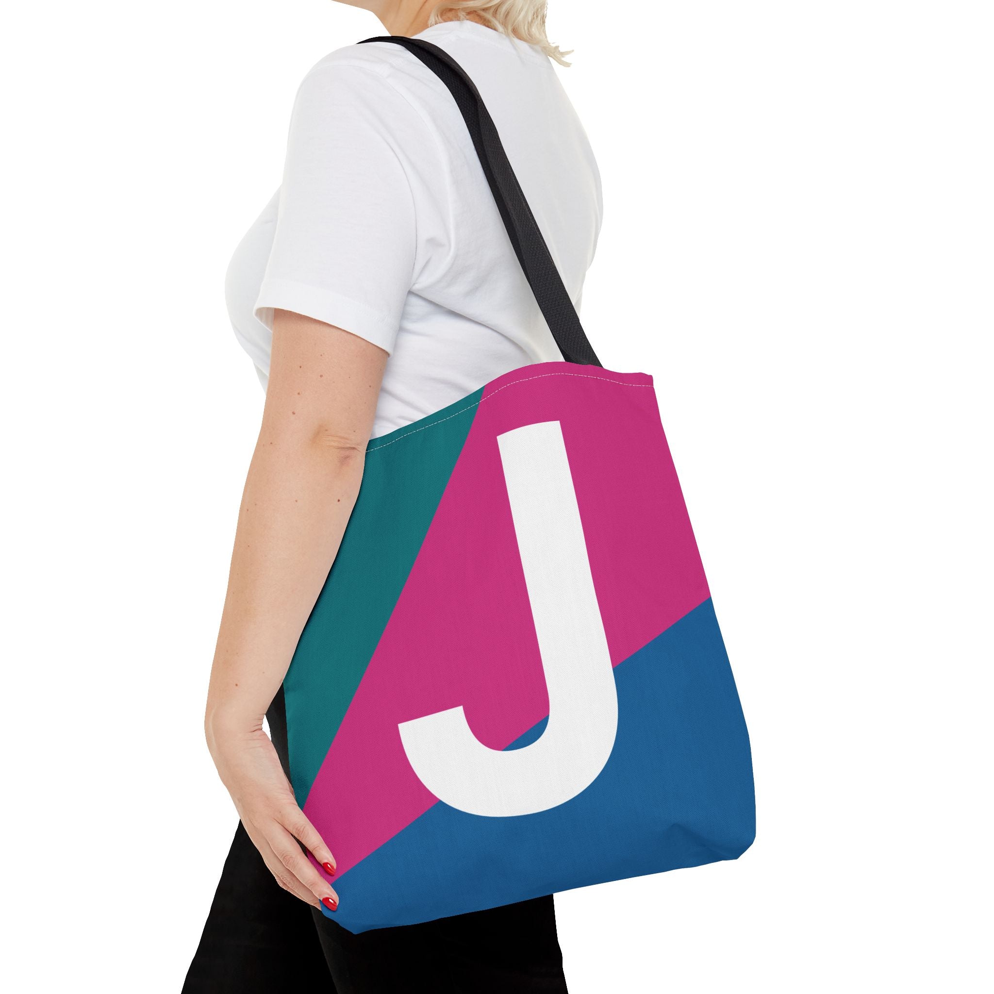 Monogram 'J' Colorblock Tote Bag — Personalized Initial J Shoulder Tote