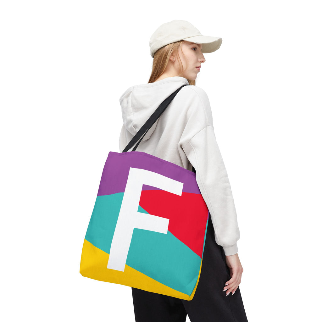 Monogram 'F' Colorblock Tote Bag — Personalized Initial F Shoulder Tote