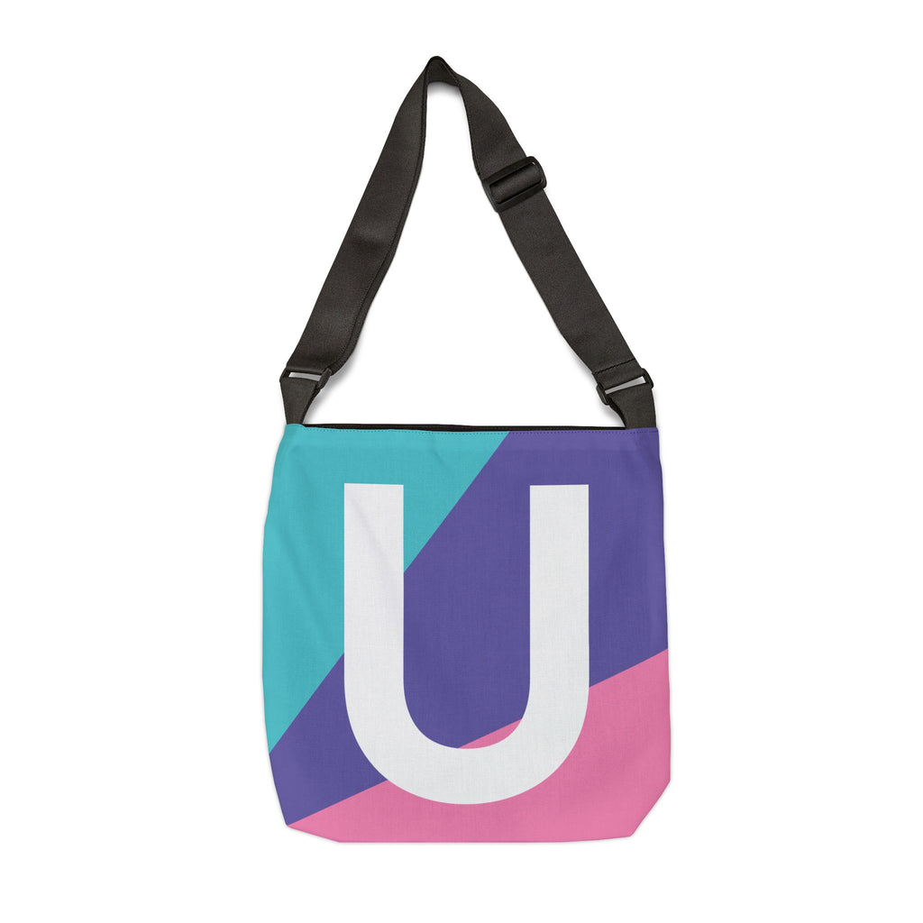 Initial Letter 'U' Colorblock Adjustable Tote Bag — Monogram Alphabet Shoulder Bag