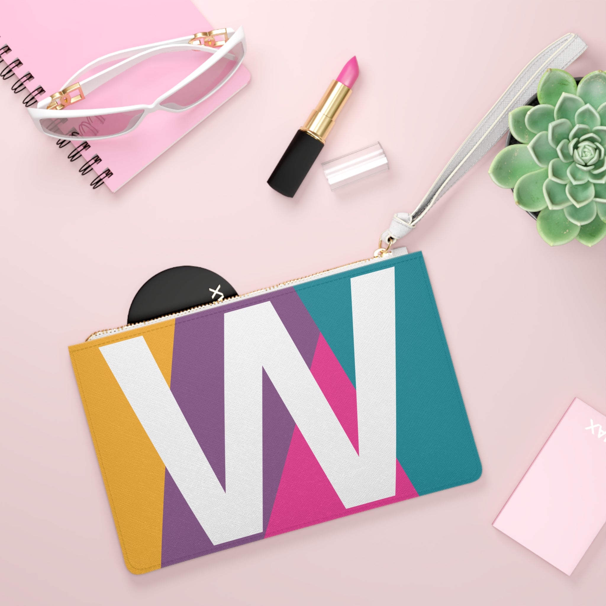 Monogram 'W' Colorblock Clutch Bag — Bold Geometric Wristlet for Everyday & Gifts