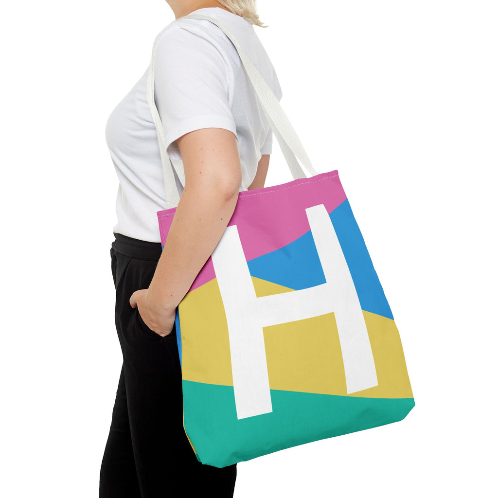 Monogram 'H' Colorblock Tote Bag — Personalized Initial H Shoulder Tote