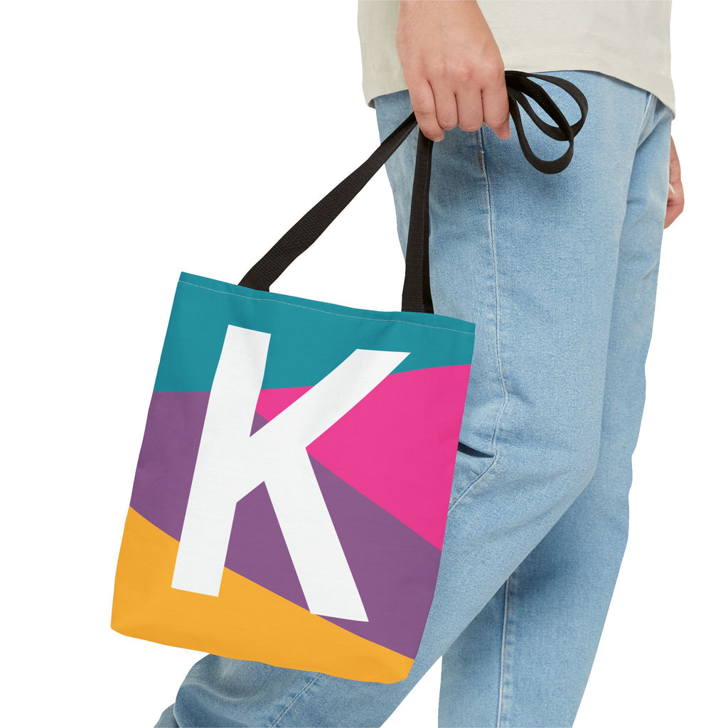 Monogram 'K' Colorblock Tote Bag — Personalized Initial K Shoulder Tote