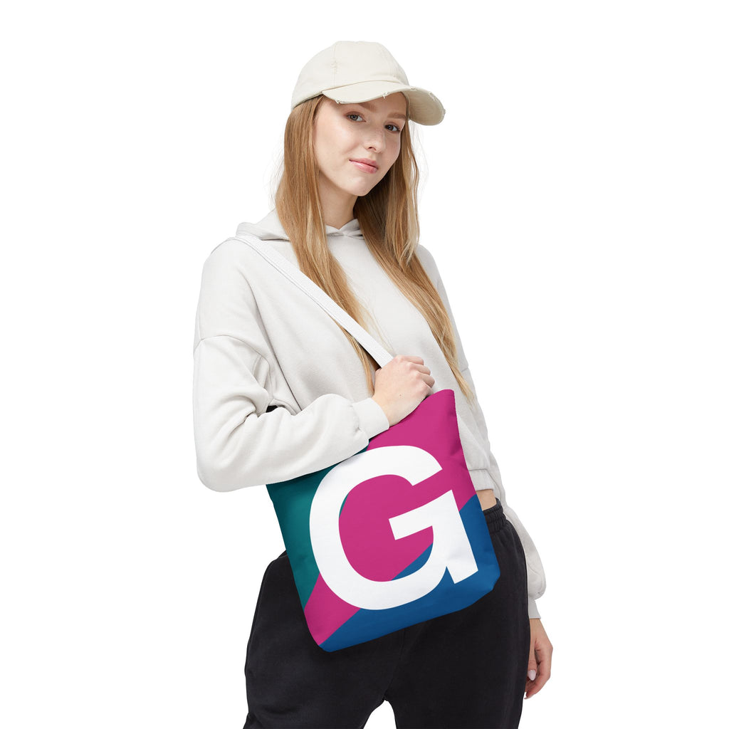 Monogram 'G' Colorblock Tote Bag — Personalized Initial G Shoulder Tote