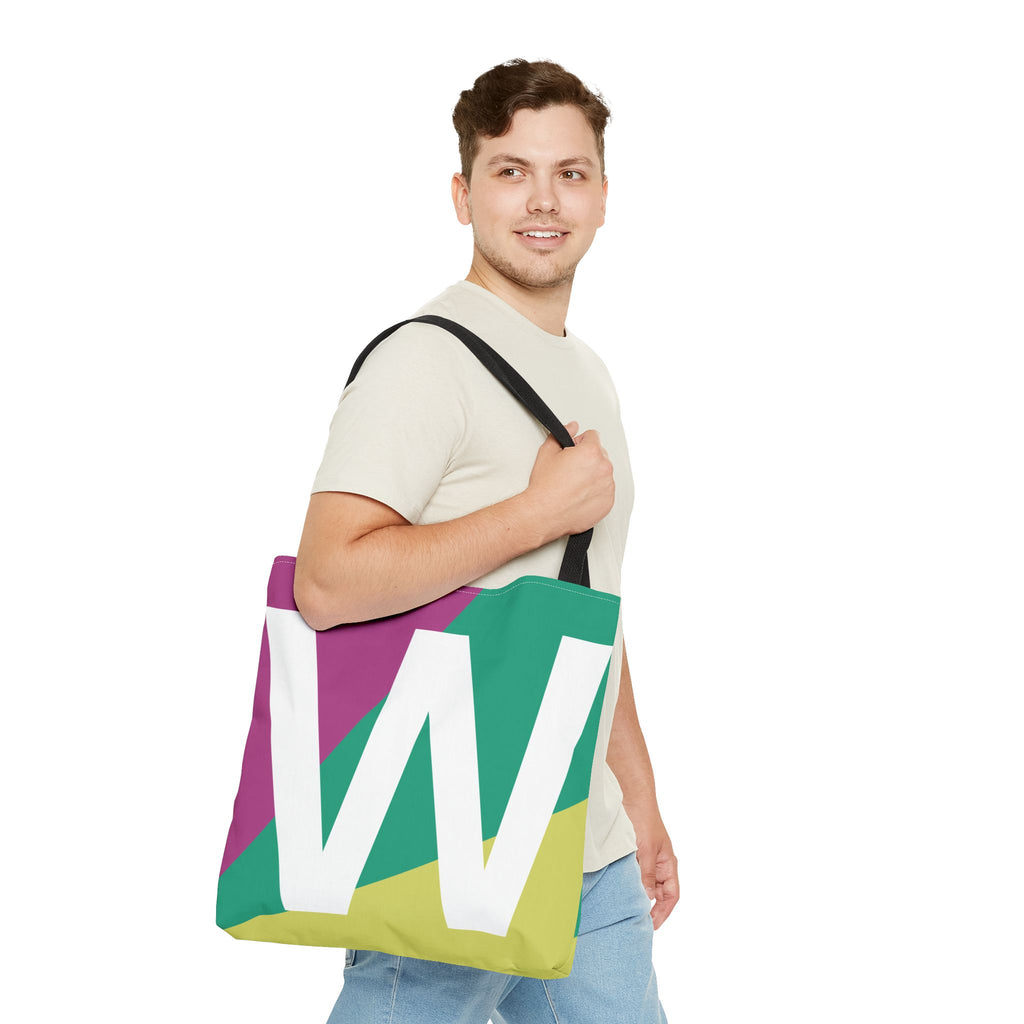 Monogram 'W' Colorblock Tote Bag — Personalized Initial W Shoulder Tote
