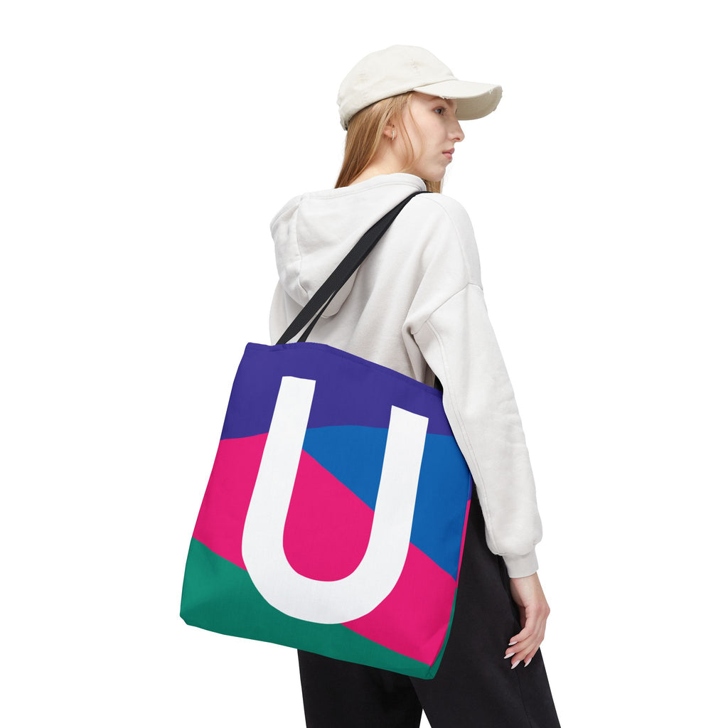 Monogram 'U' Colorblock Tote Bag — Personalized Initial U Shoulder Tote