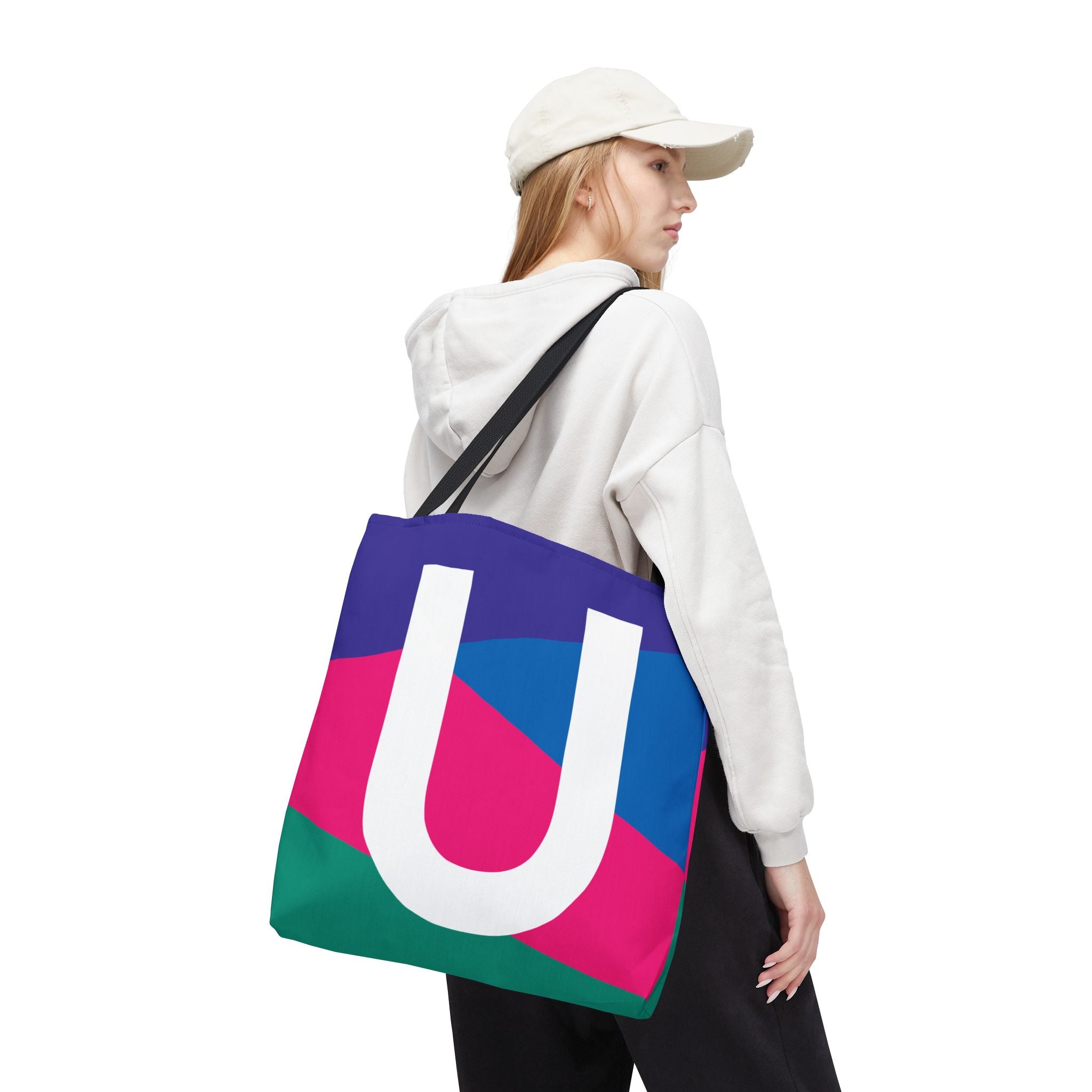 Monogram 'U' Colorblock Tote Bag — Personalized Initial U Shoulder Tote
