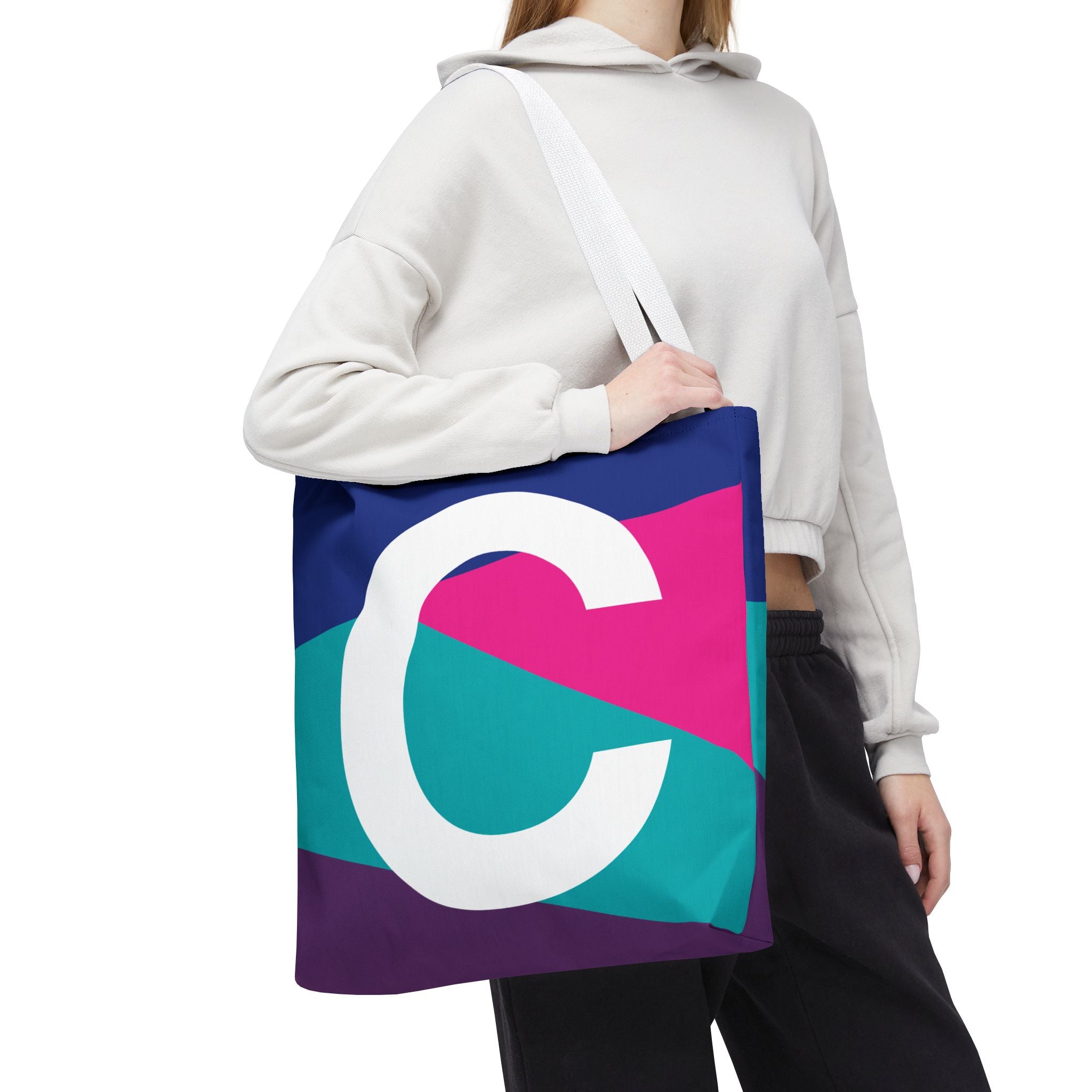 Monogram 'C' Colorblock Tote Bag — Personalized Initial C Shoulder Tote