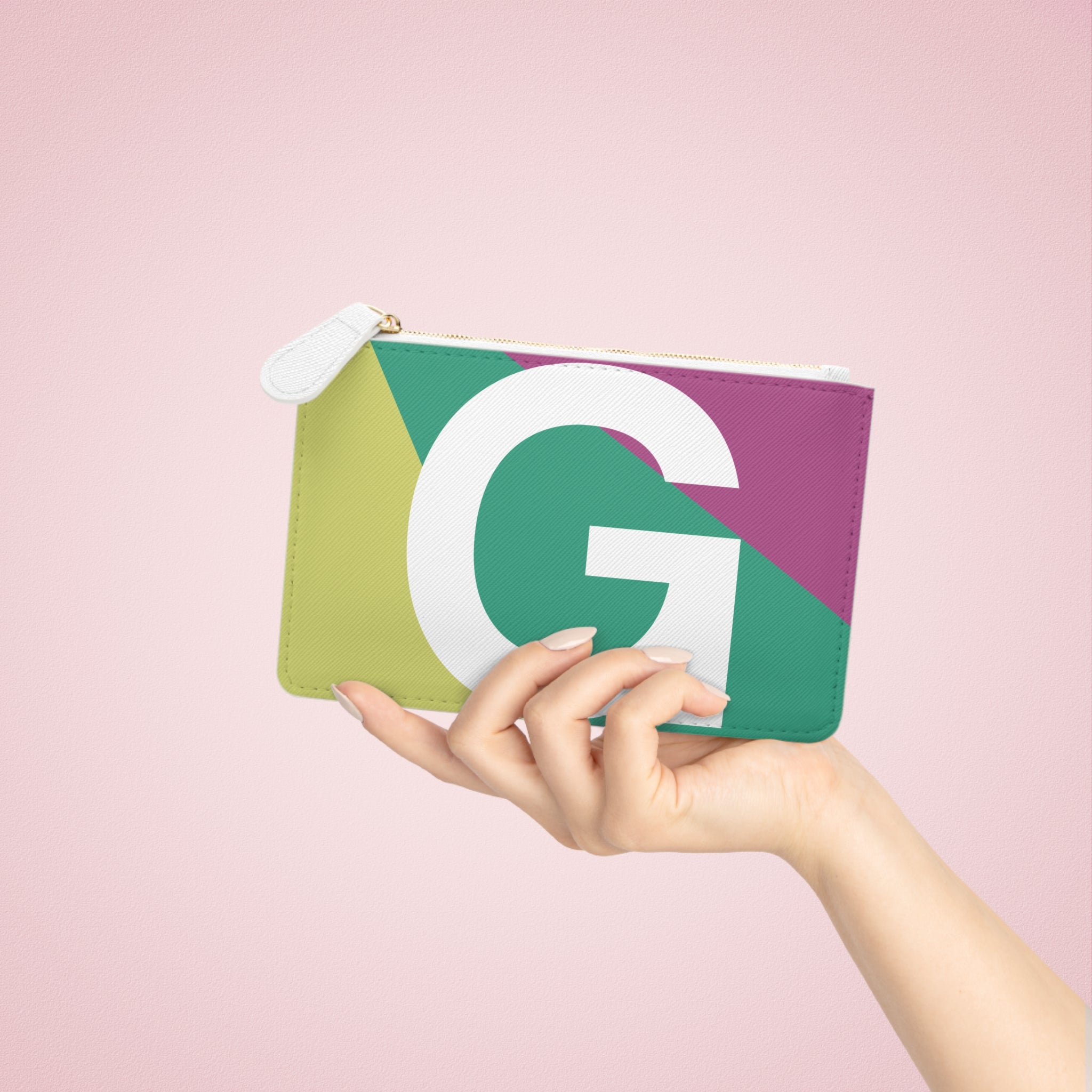 Initial G Mini Clutch — Colorblock Monogram Wristlet Wallet