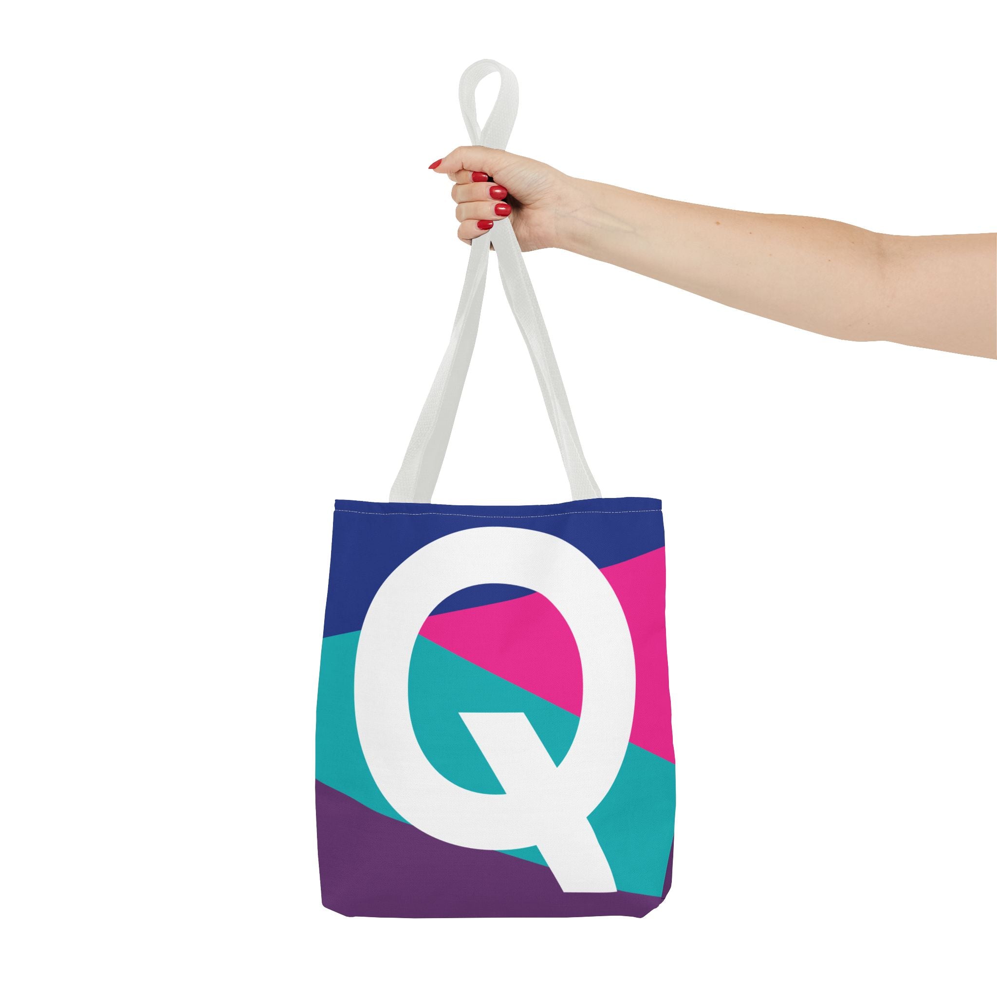 Monogram 'Q' Colorblock Tote Bag — Personalized Initial Q Shoulder Tote