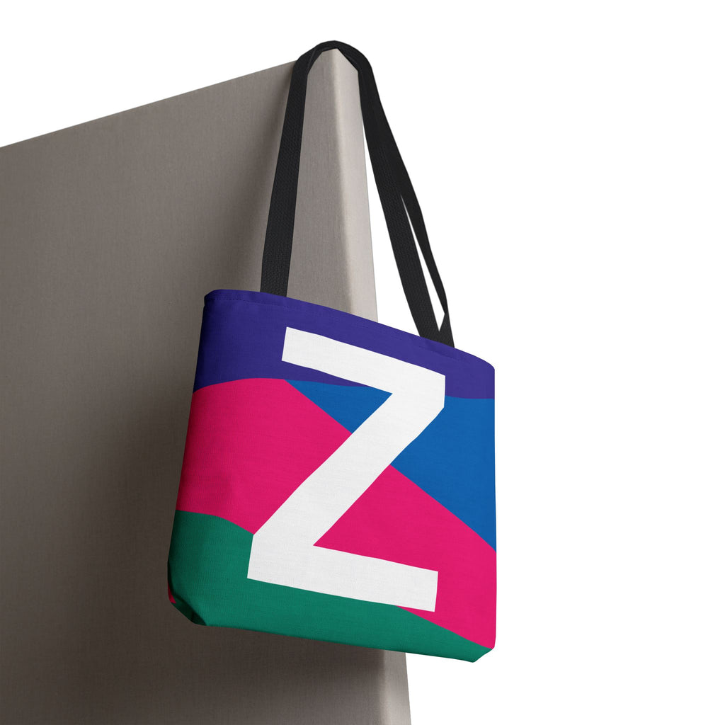 Monogram 'Z' Colorblock Tote Bag — Personalized Initial Z Shoulder Tote