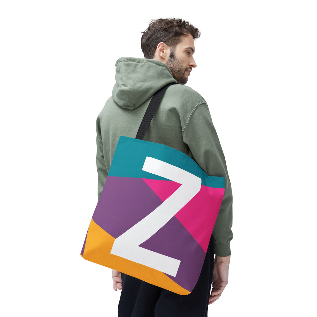 Monogram 'Z' Colorblock Tote Bag — Personalized Initial Z Shoulder Tote