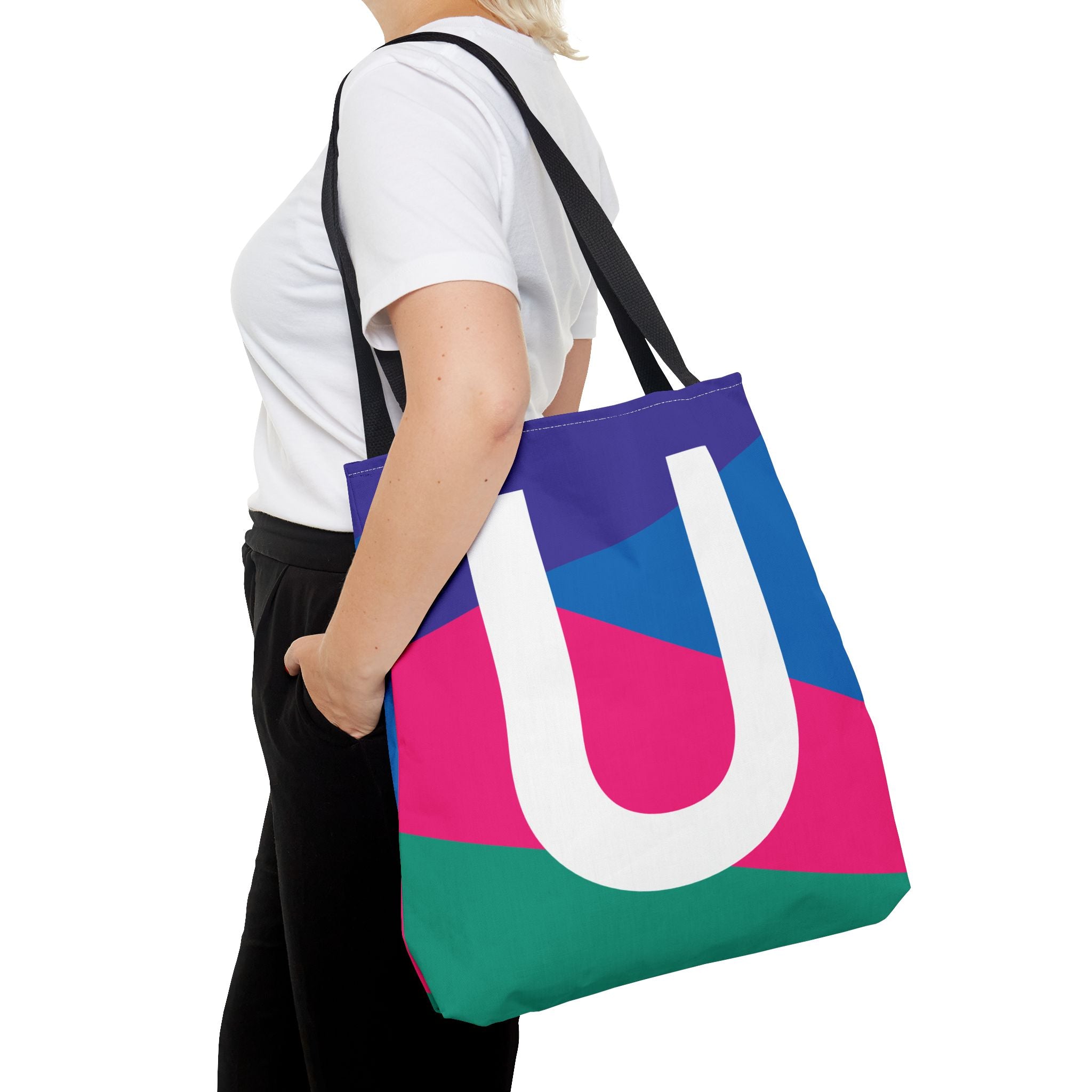 Monogram 'U' Colorblock Tote Bag — Personalized Initial U Shoulder Tote