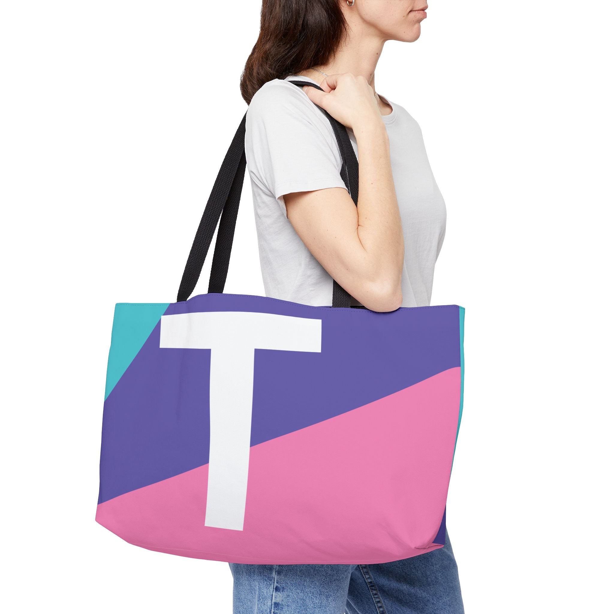 Personalized 'T' Colorblock Tote Bag — Monogram Weekender Tote