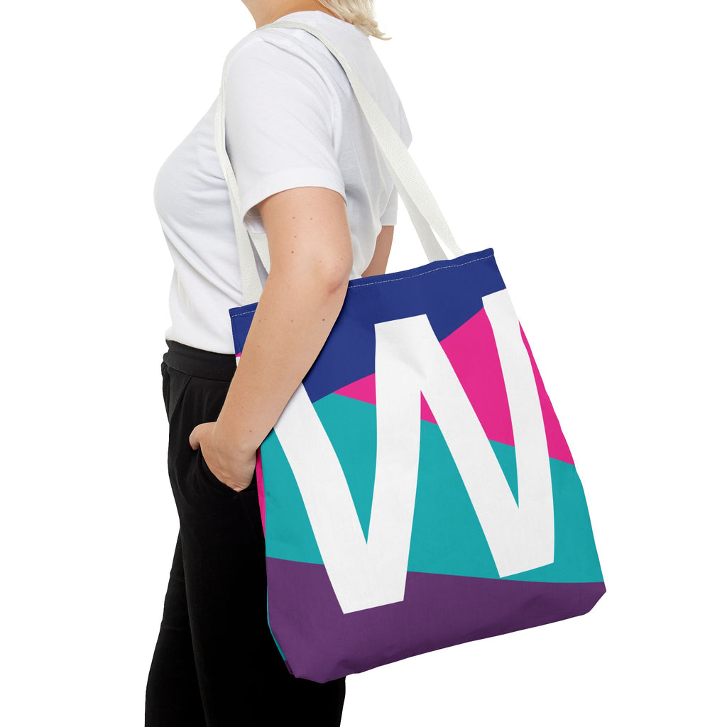 Monogram 'W' Colorblock Tote Bag — Personalized Initial W Shoulder Tote