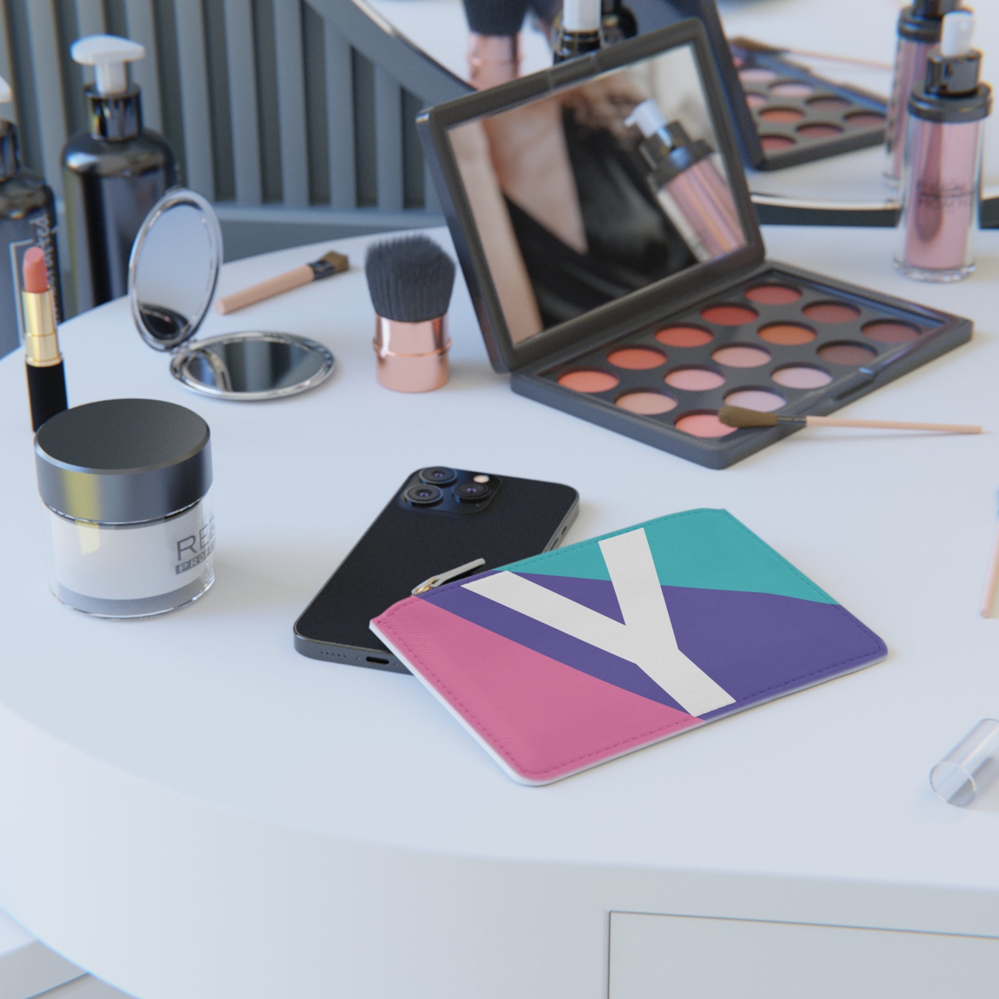 Initial Y Mini Clutch — Colorblock Monogram Wristlet Wallet