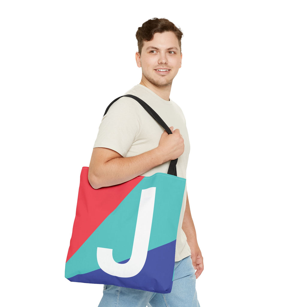 Monogram 'J' Colorblock Tote Bag — Personalized Initial J Shoulder Tote
