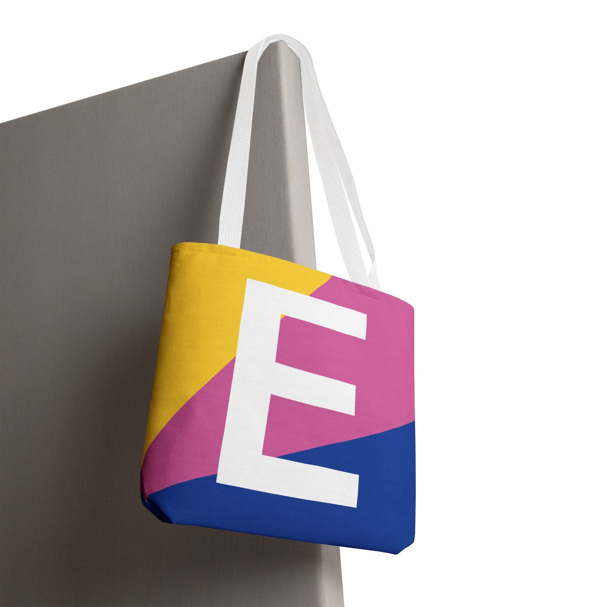 Monogram 'E' Colorblock Tote Bag — Personalized Initial E Shoulder Tote