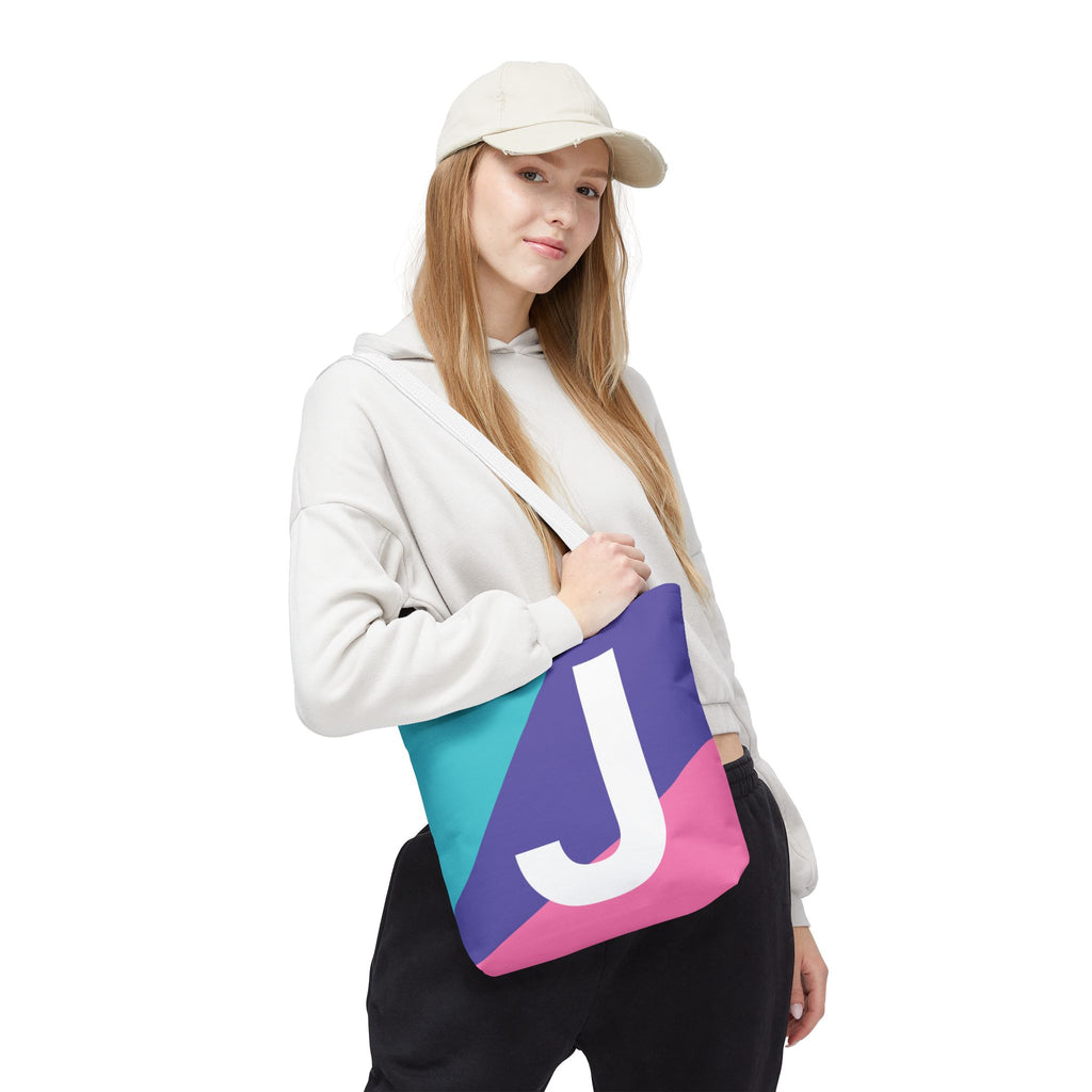 Monogram 'J' Colorblock Tote Bag — Personalized Initial J Shoulder Tote