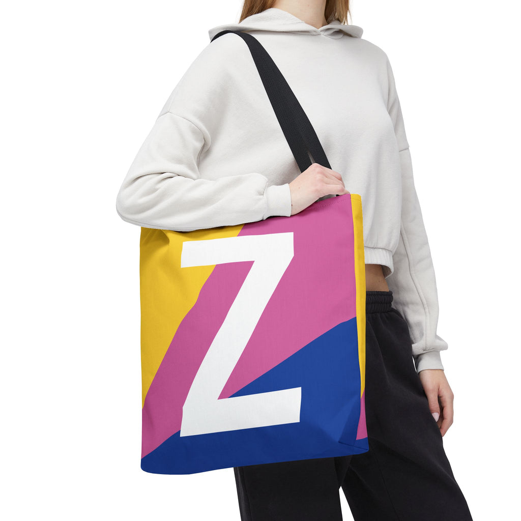 Monogram 'Z' Colorblock Tote Bag — Personalized Initial Z Shoulder Tote