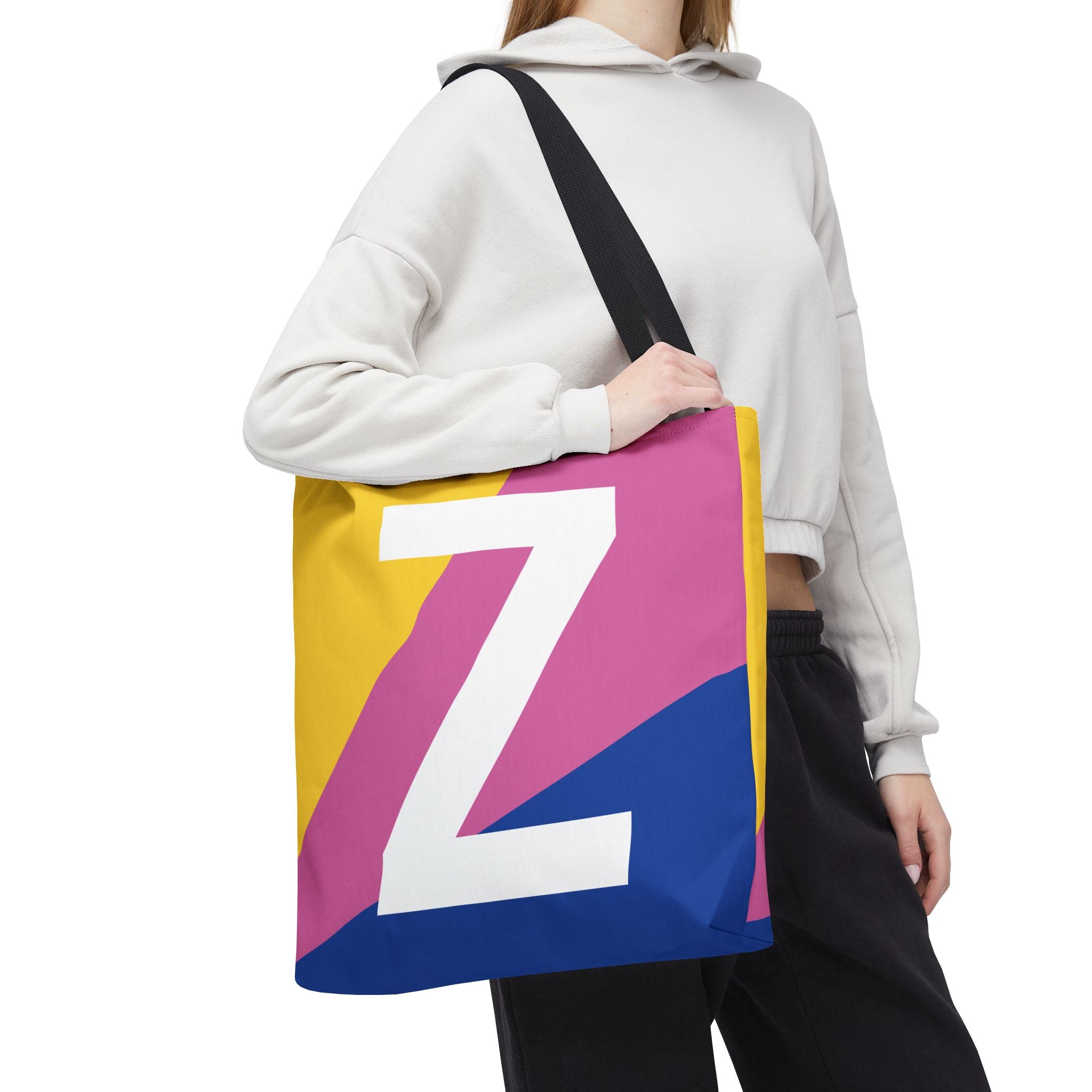 Monogram 'Z' Colorblock Tote Bag — Personalized Initial Z Shoulder Tote