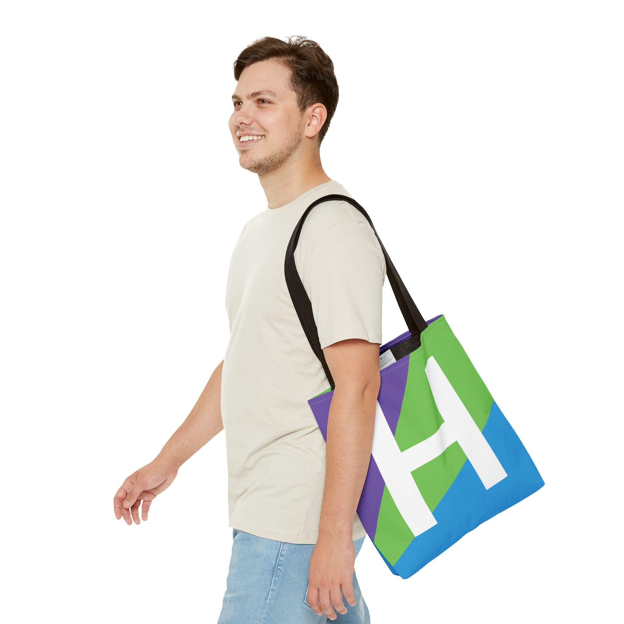 Monogram 'H' Colorblock Tote Bag — Personalized Initial H Shoulder Tote