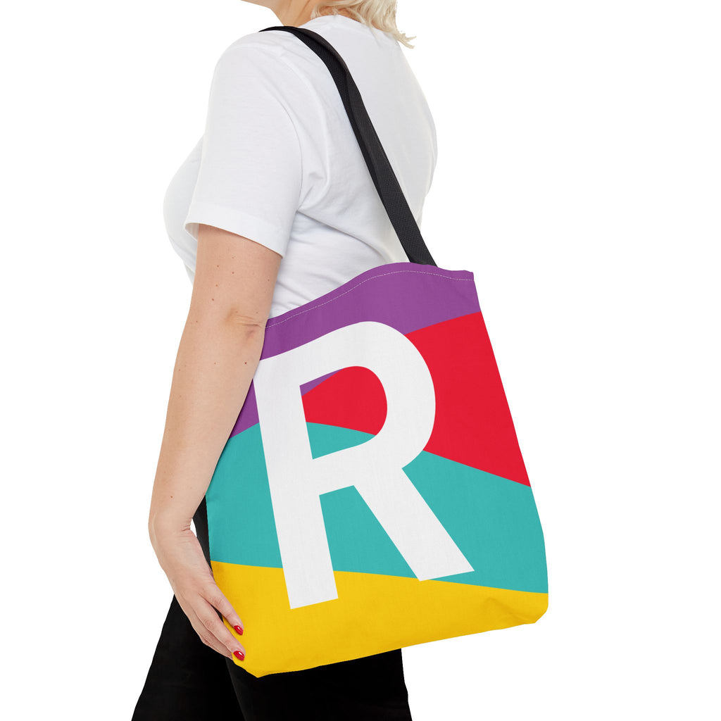Monogram 'R' Colorblock Tote Bag — Personalized Initial R Shoulder Tote