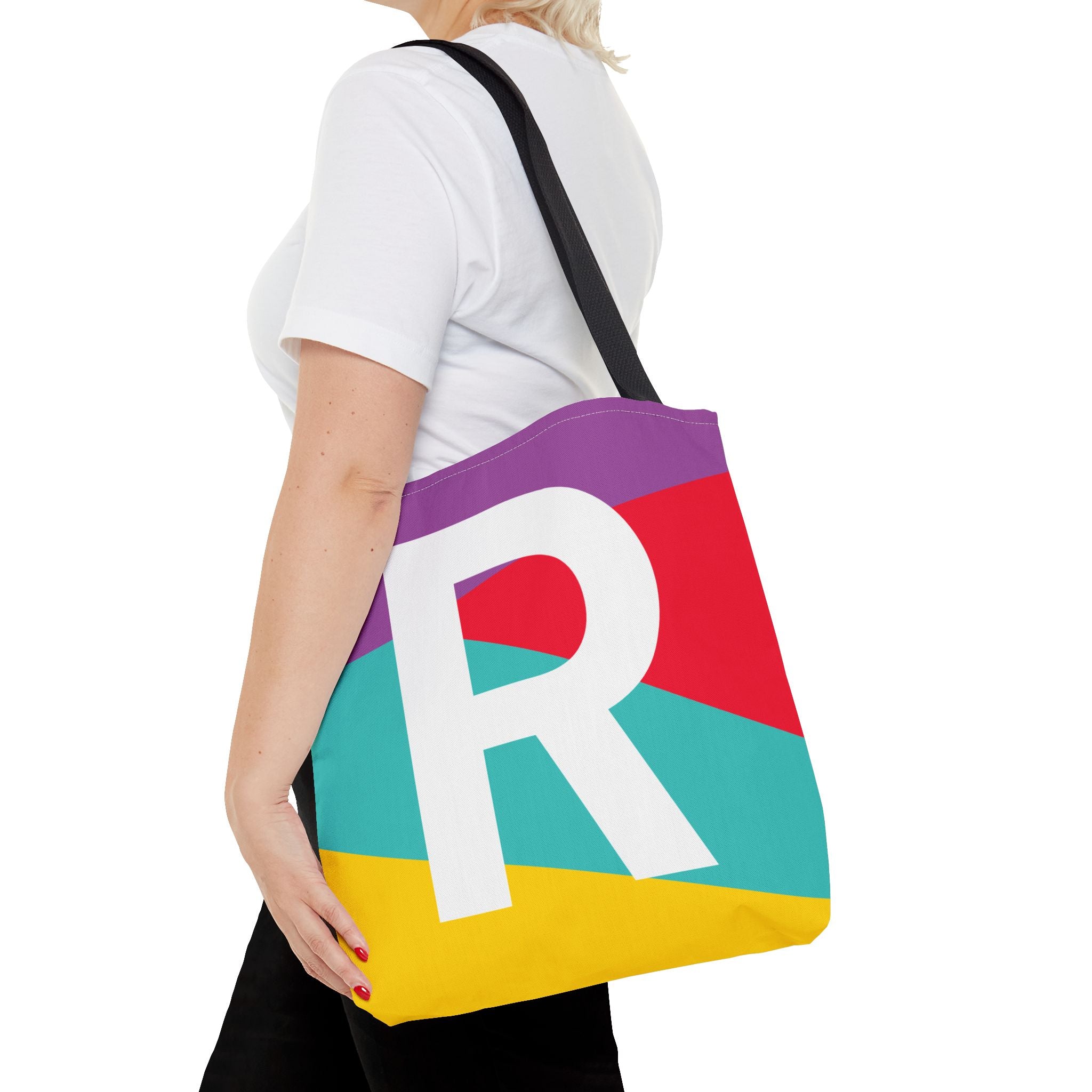Monogram 'R' Colorblock Tote Bag — Personalized Initial R Shoulder Tote