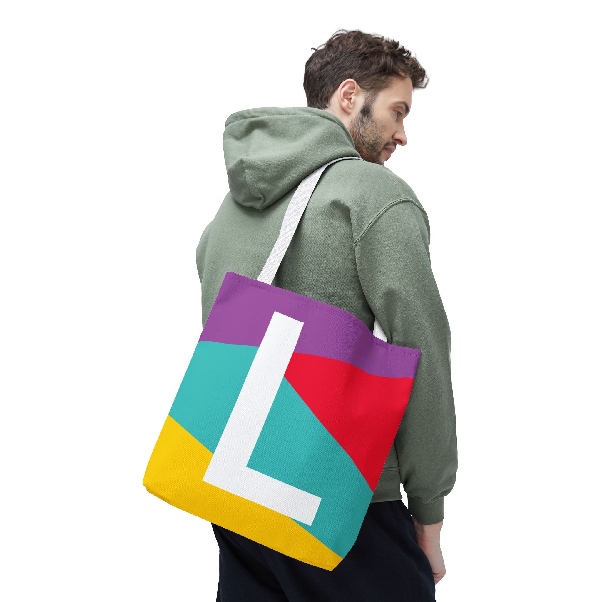 Monogram 'L' Colorblock Tote Bag — Personalized Initial L Shoulder Tote