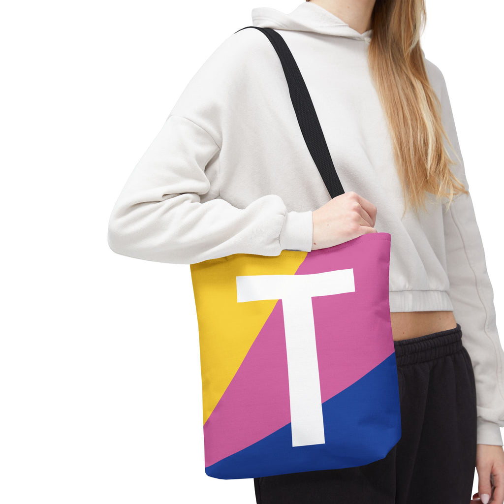 Monogram 'T' Colorblock Tote Bag — Personalized Initial T Shoulder Tote