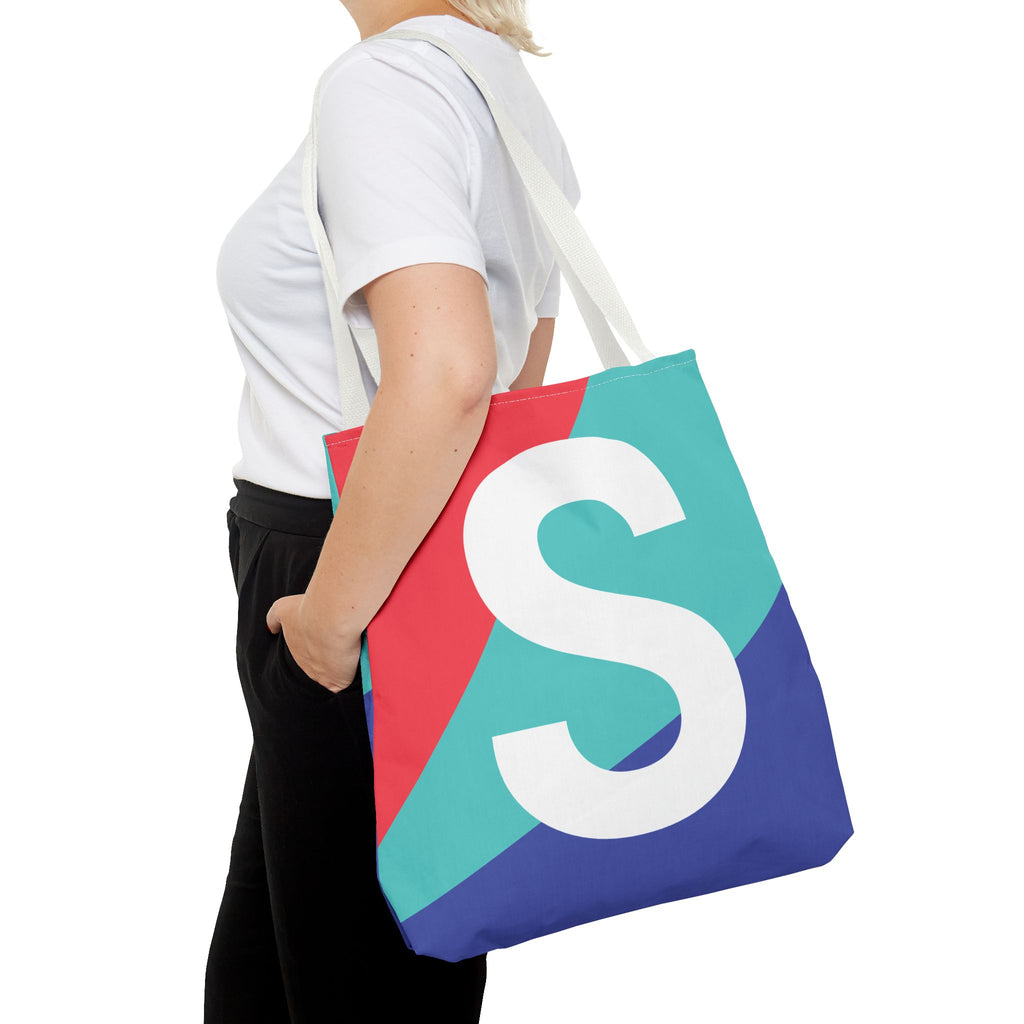 Monogram 'S' Colorblock Tote Bag — Personalized Initial S Shoulder Tote