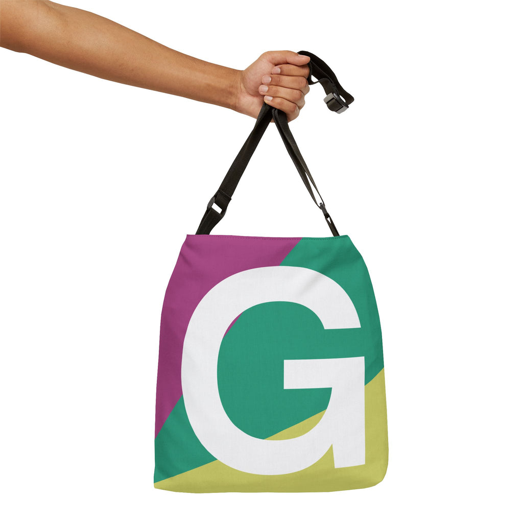 Initial Letter 'G' Colorblock Adjustable Tote Bag — Monogram Alphabet Shoulder Bag