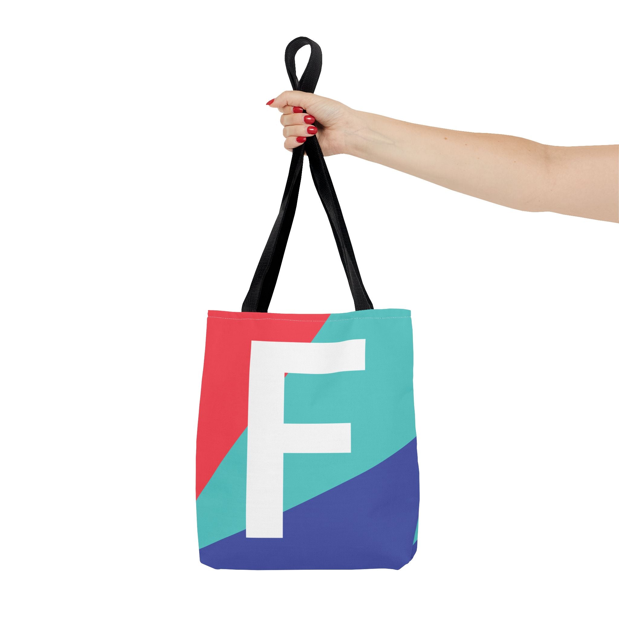 Monogram 'F' Colorblock Tote Bag — Personalized Initial F Shoulder Tote