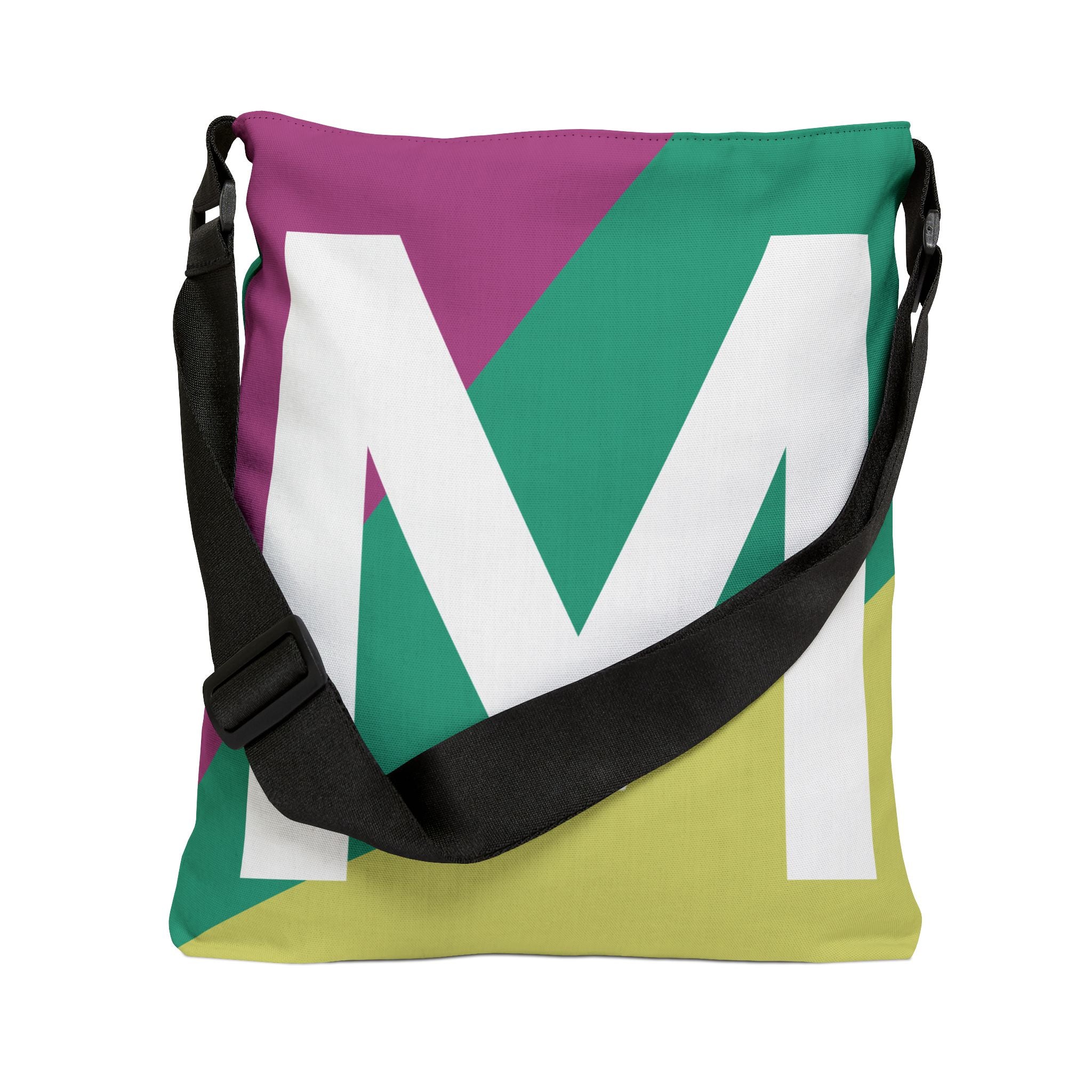 Initial Letter 'M' Colorblock Adjustable Tote Bag — Monogram Alphabet Shoulder Bag
