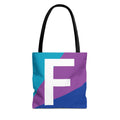 Monogram 'F' Colorblock Tote Bag — Personalized Initial F Shoulder Tote