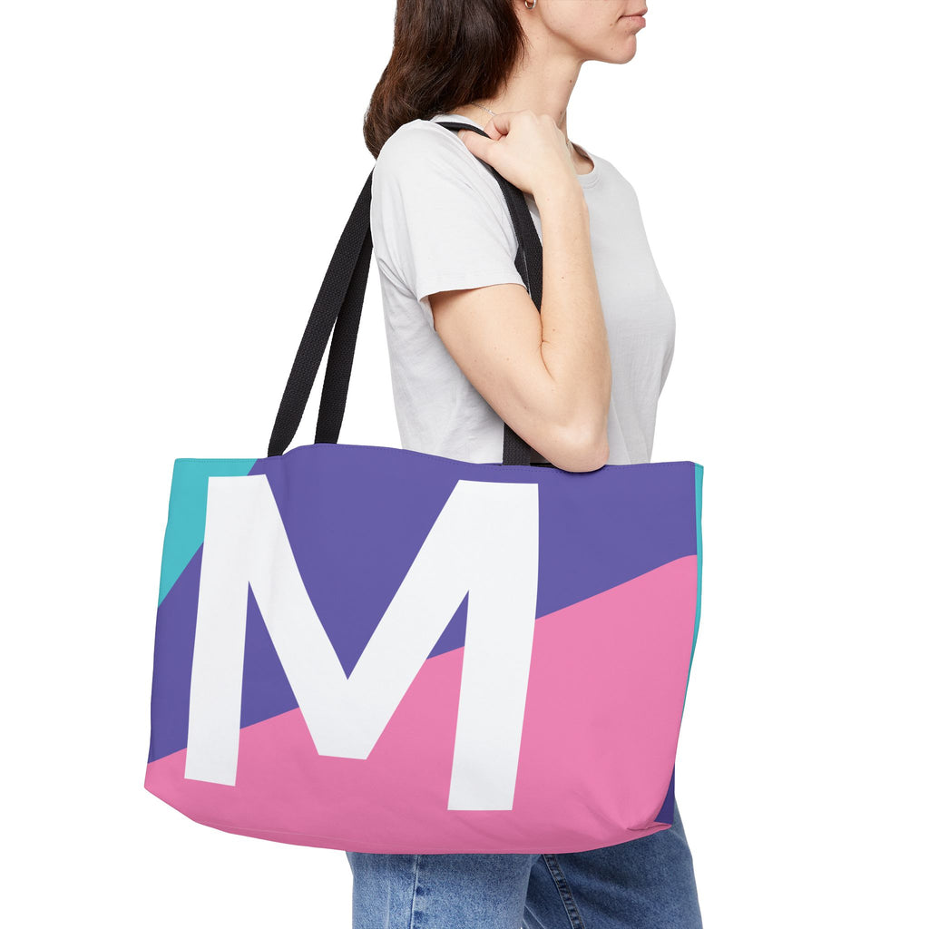 Personalized 'M' Colorblock Tote Bag — Monogram Weekender Tote