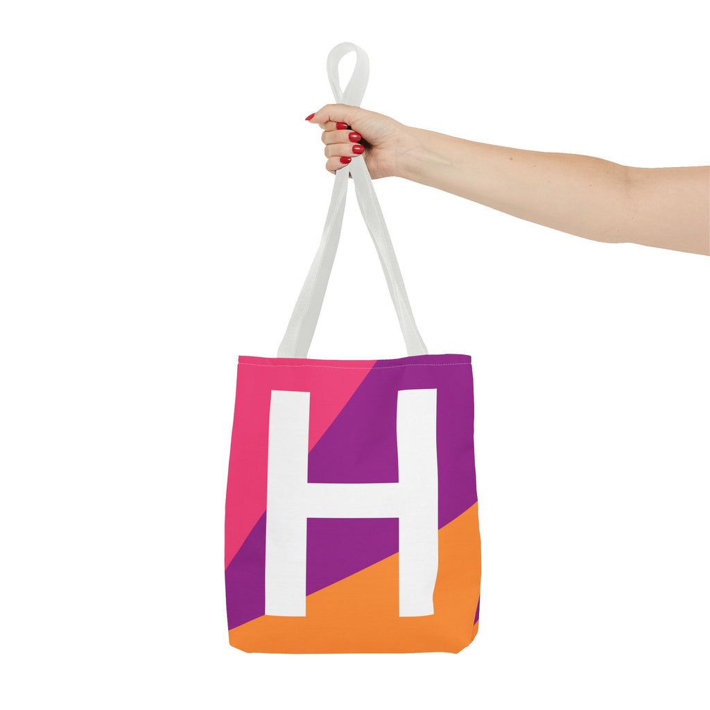 Monogram 'H' Colorblock Tote Bag — Personalized Initial H Shoulder Tote