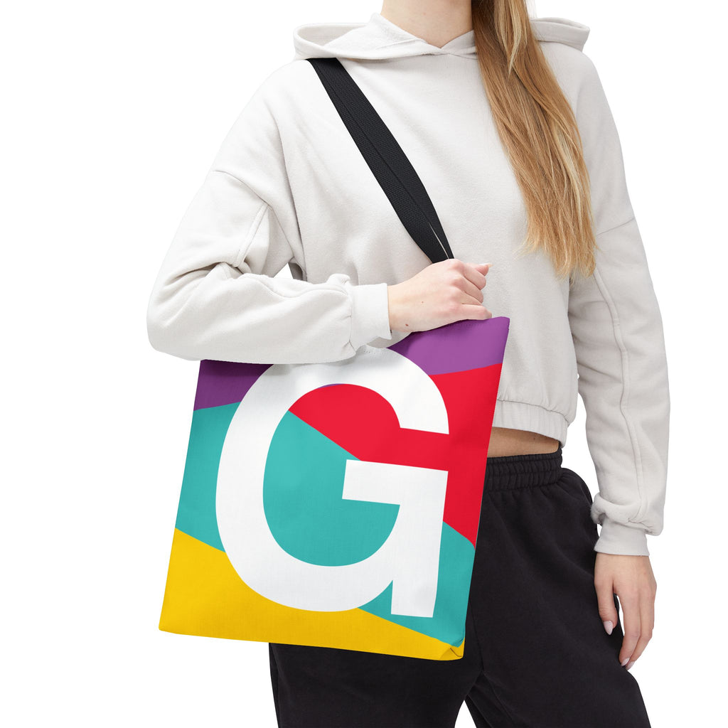 Monogram 'G' Colorblock Tote Bag — Personalized Initial G Shoulder Tote