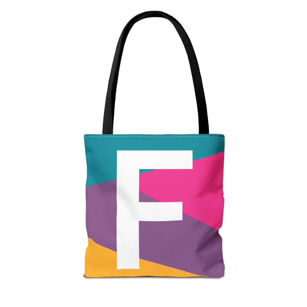 Monogram 'F' Colorblock Tote Bag — Personalized Initial F Shoulder Tote